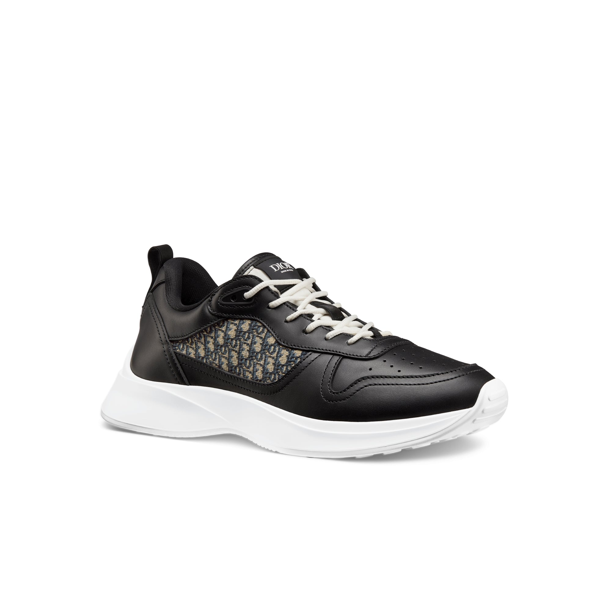 B25 Runner Sneaker - Black Smooth Calfskin and Beige and Black Dior Oblique Jacquard