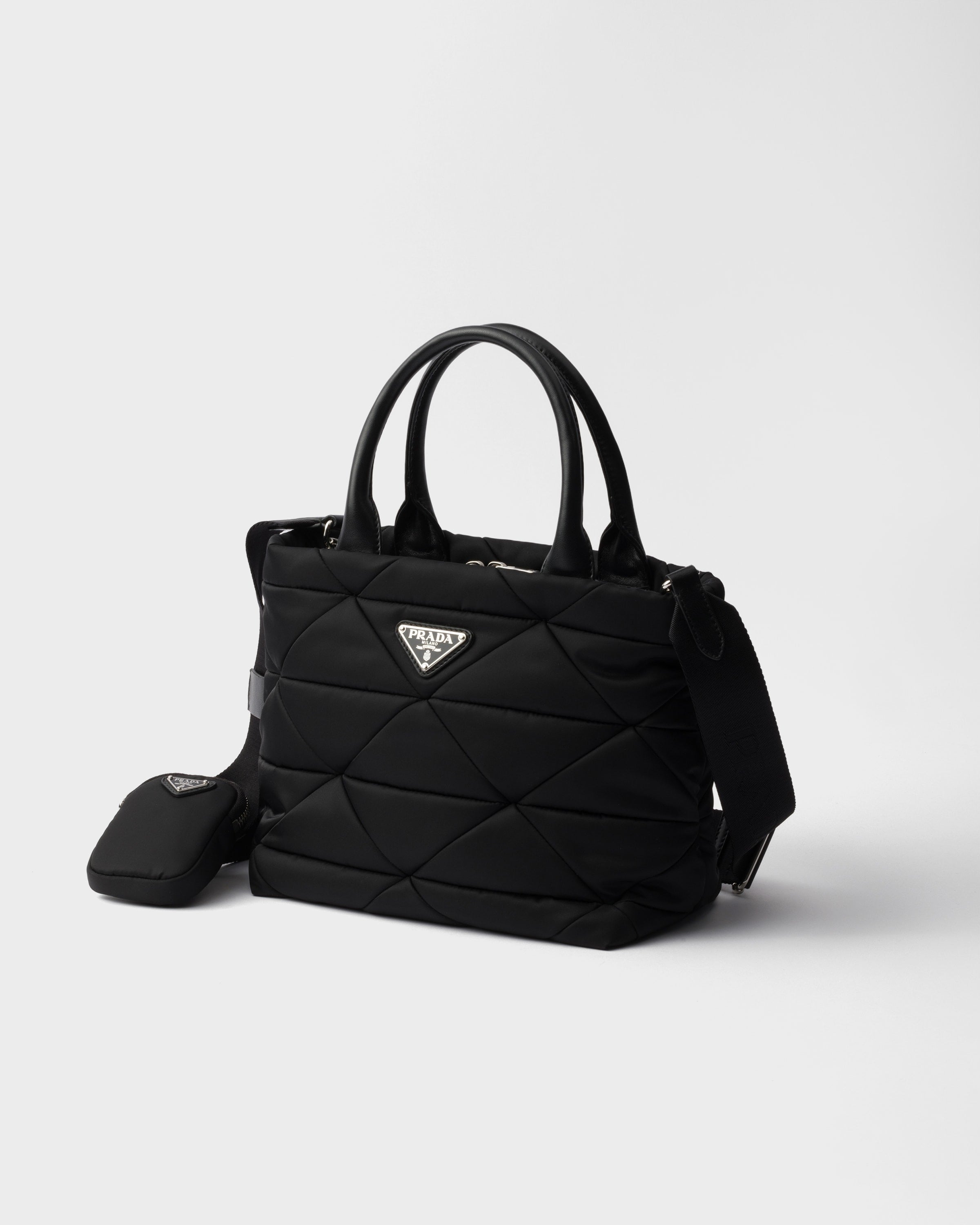 Small padded Re-Nylon tote Black