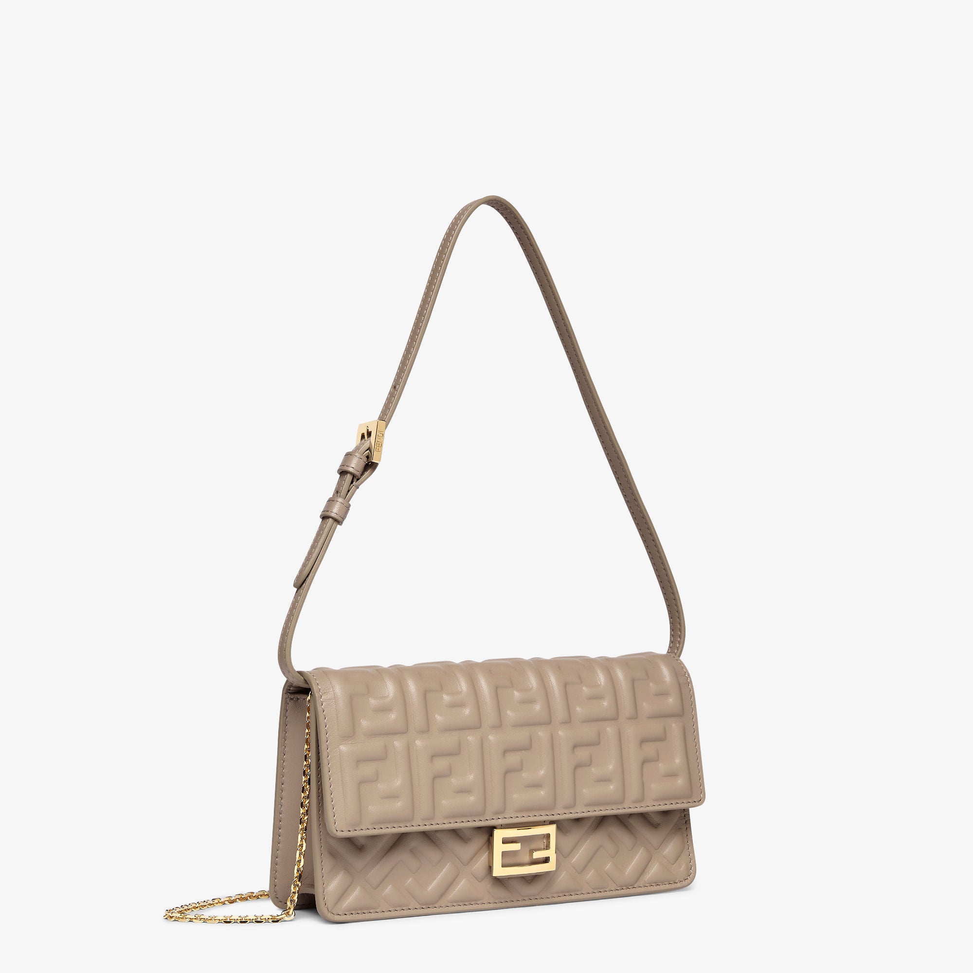 Wallet On Chain Baguette Dove gray nappa leather wallet with FF motif