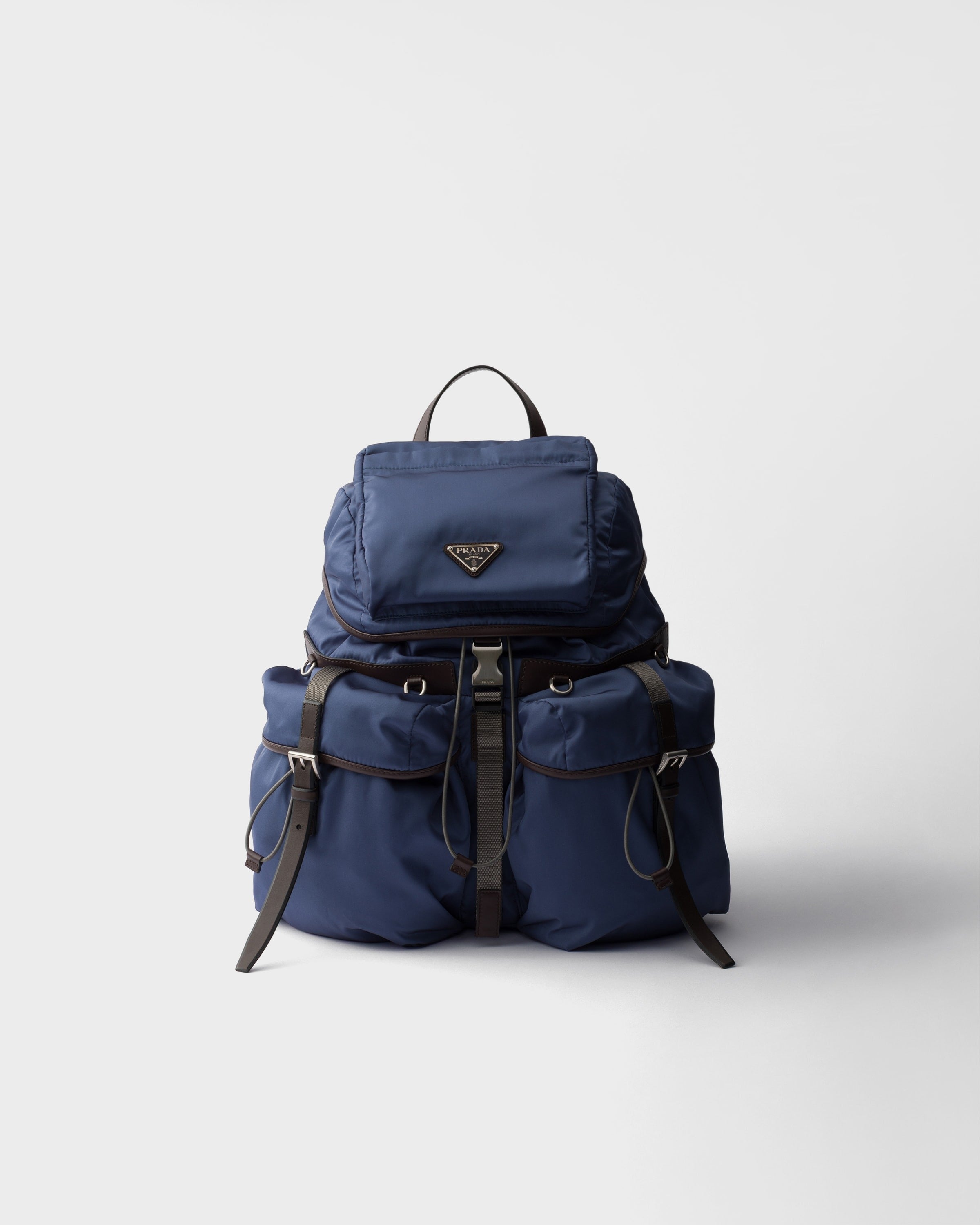 Re-Nylon and leather backpack Aviation Blue