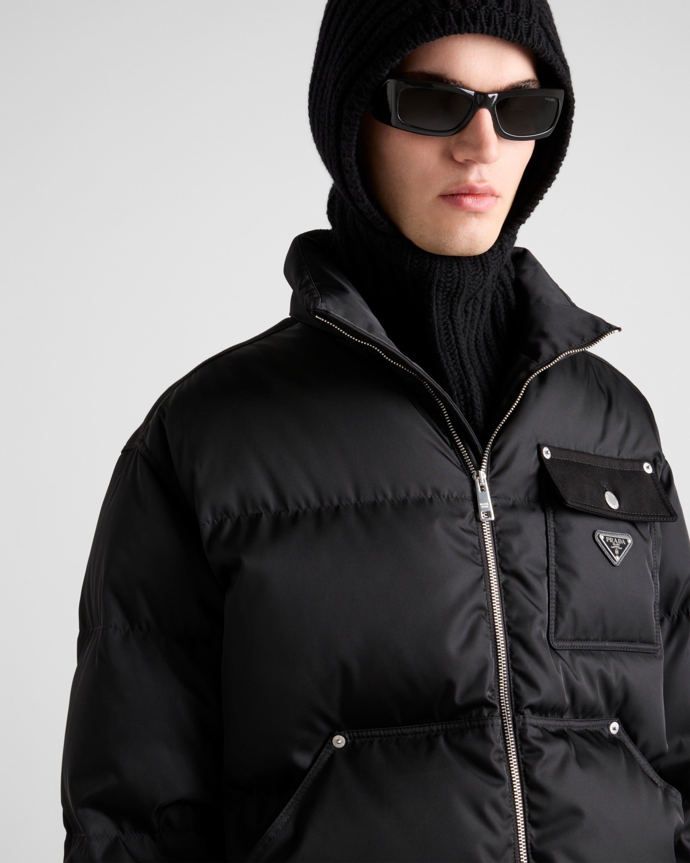 Cropped Re-Nylon down jacket Black