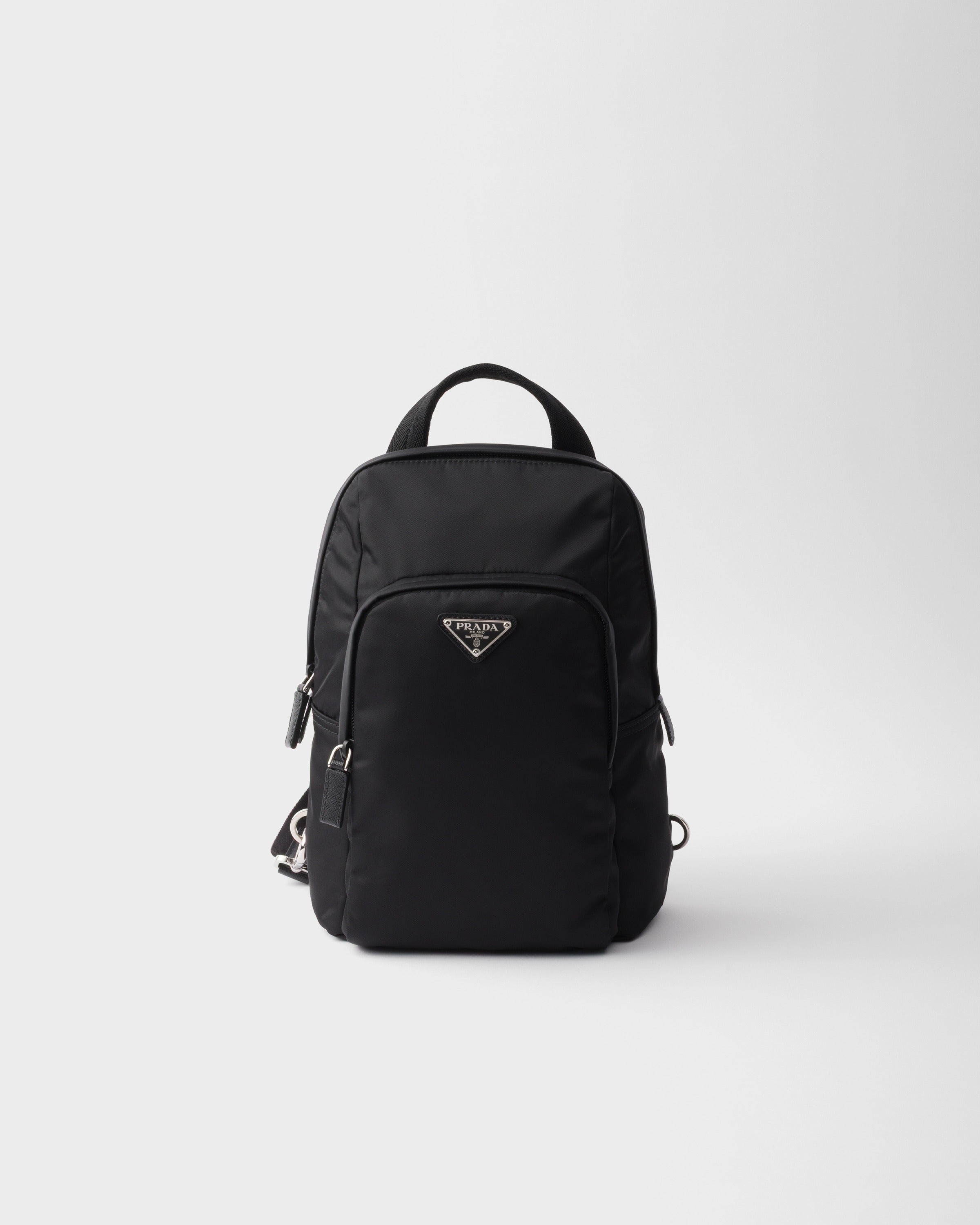 Re-Nylon and Saffiano leather backpack Black
