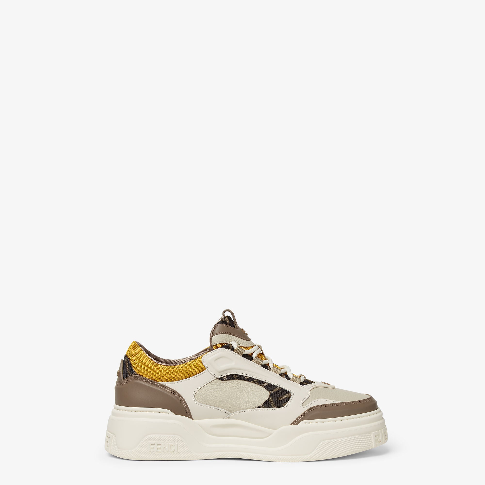 Fendi Force Trainers Brown and Yellow Leather Low-Tops
