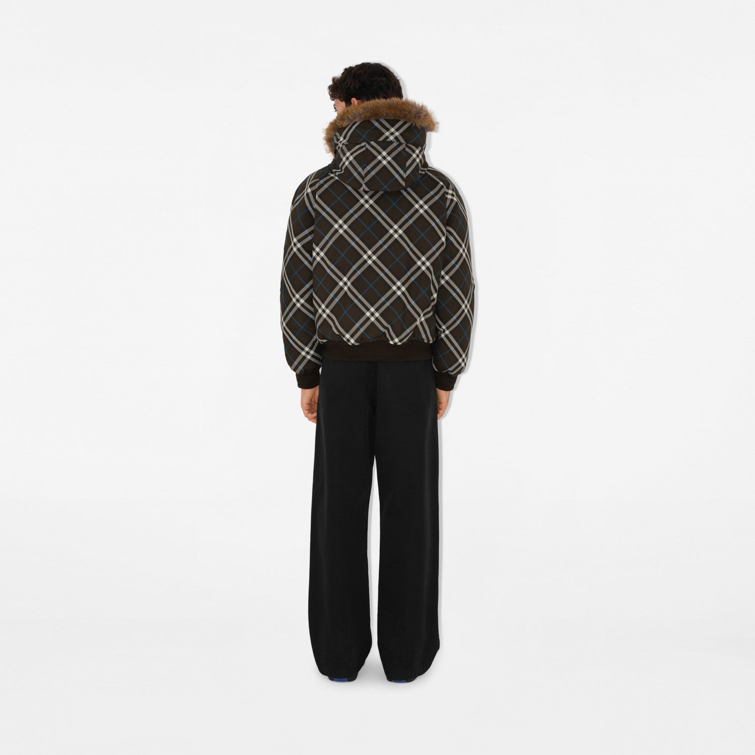 Faux Fur Trim Check Bomber Jacket - Snug