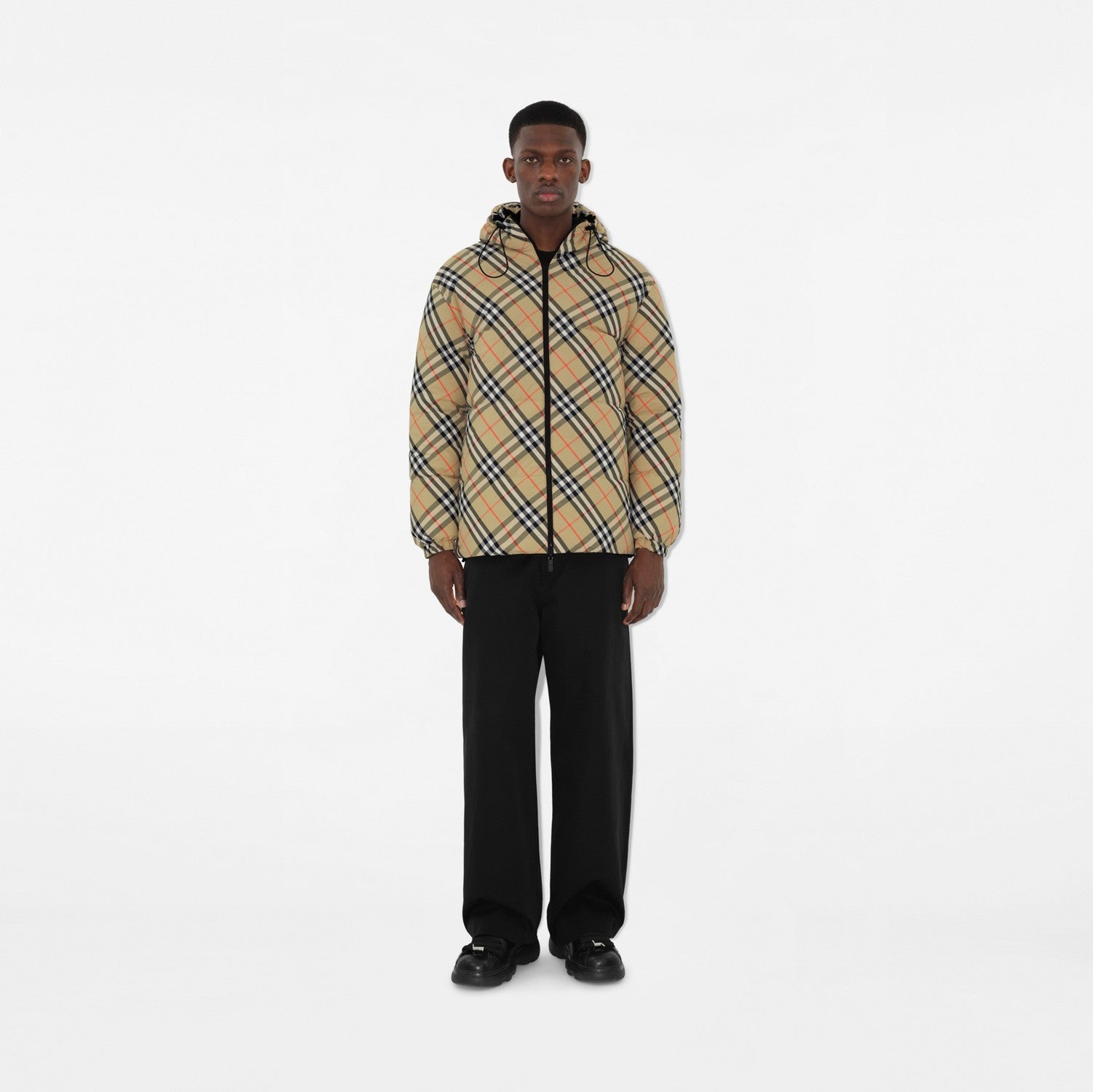 Reversible Check Nylon Puffer Jacket - Sand