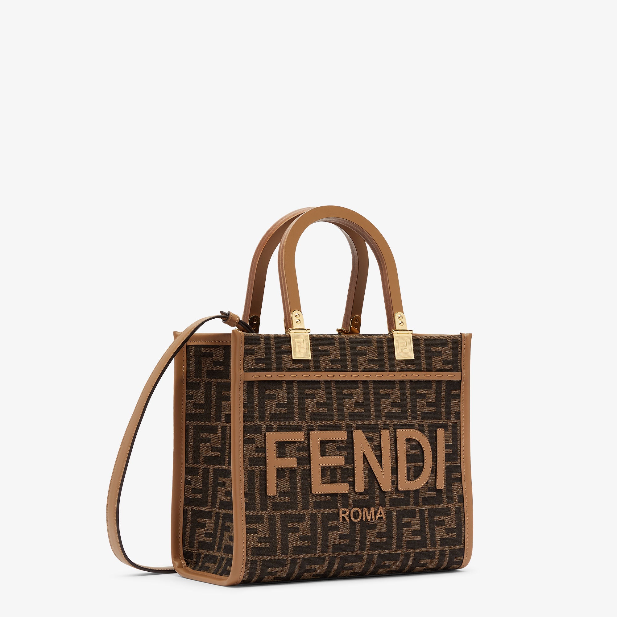 Fendi Sunshine Small Brown FF jacquard fabric bag