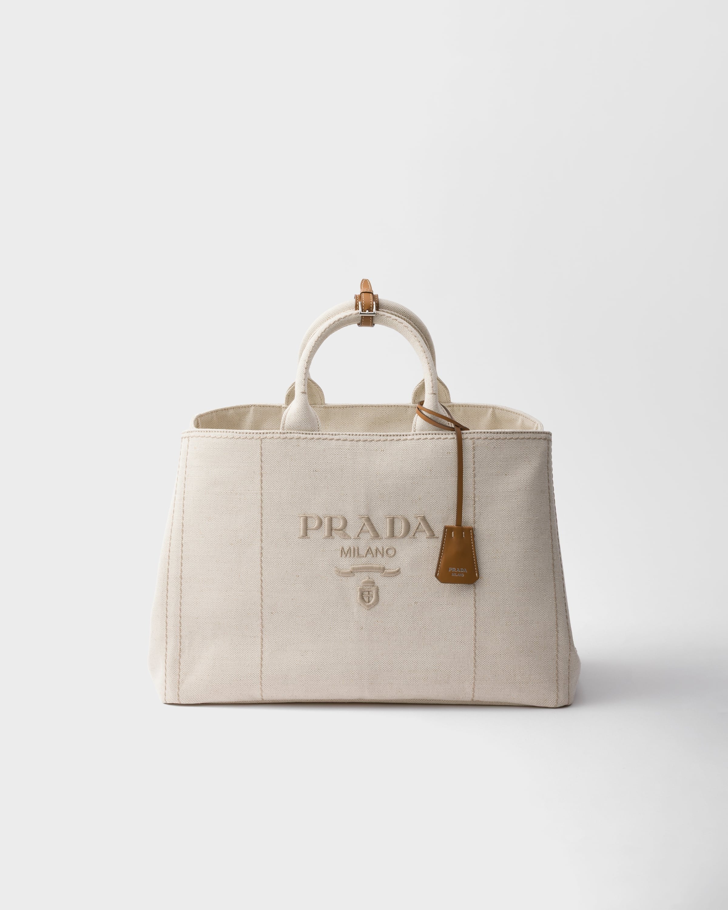 Prada Jardinière extra large linen blend tote bag Natural