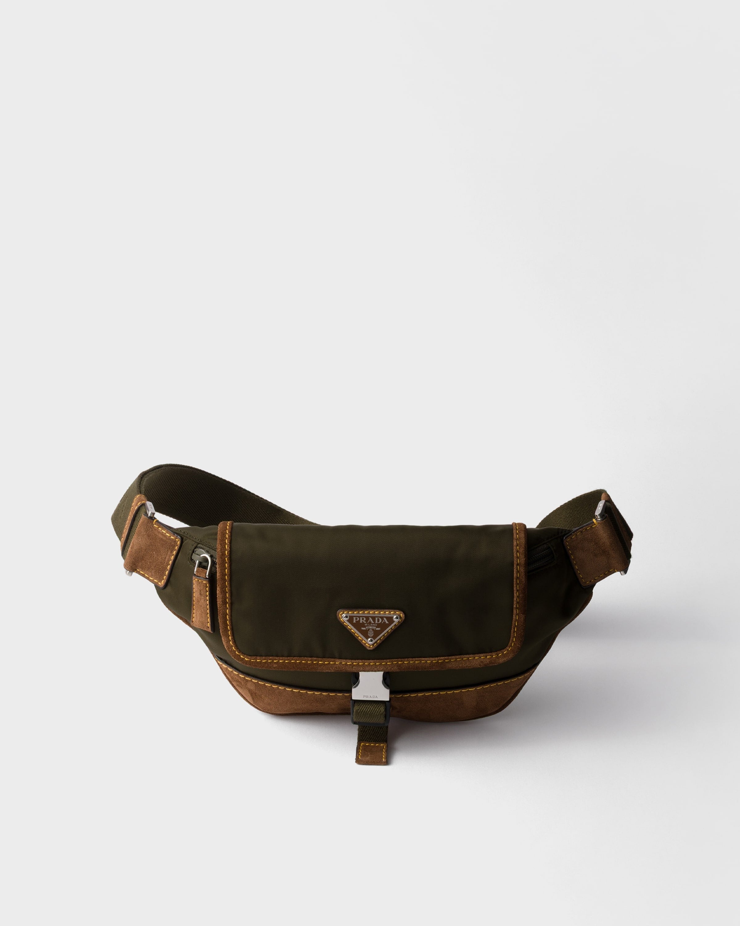 Re-Nylon and suede belt bag Musk Green/Cocoa