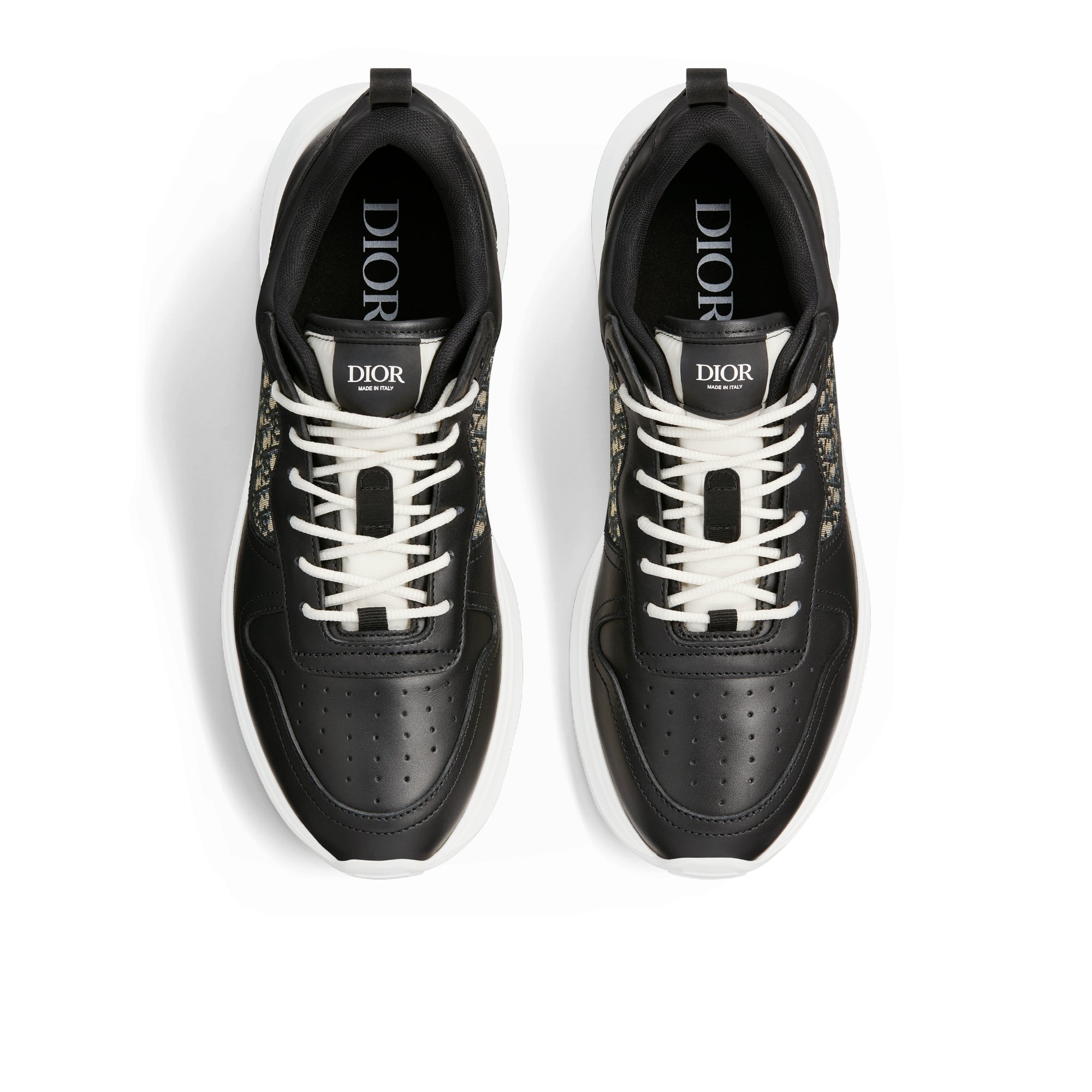 B25 Runner Sneaker - Black Smooth Calfskin and Beige and Black Dior Oblique Jacquard