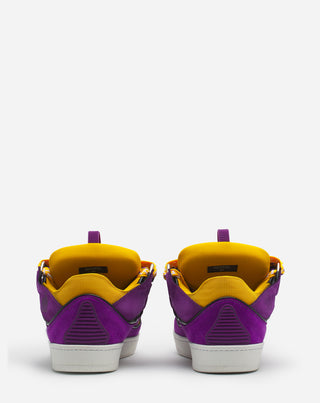 LEATHER CURB SNEAKERS - PURPLE/YELLOW