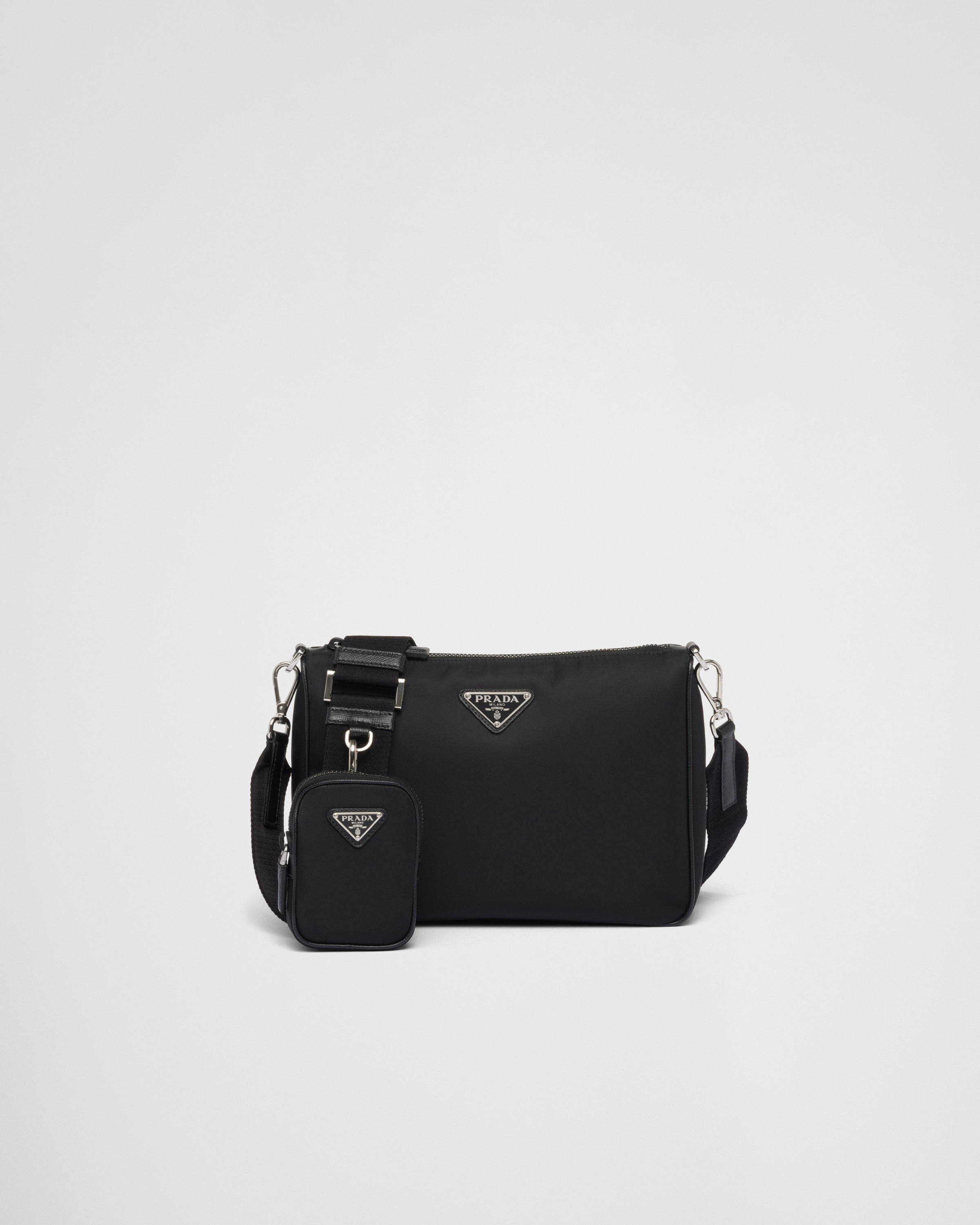 Re-Nylon and Saffiano leather shoulder bag Black