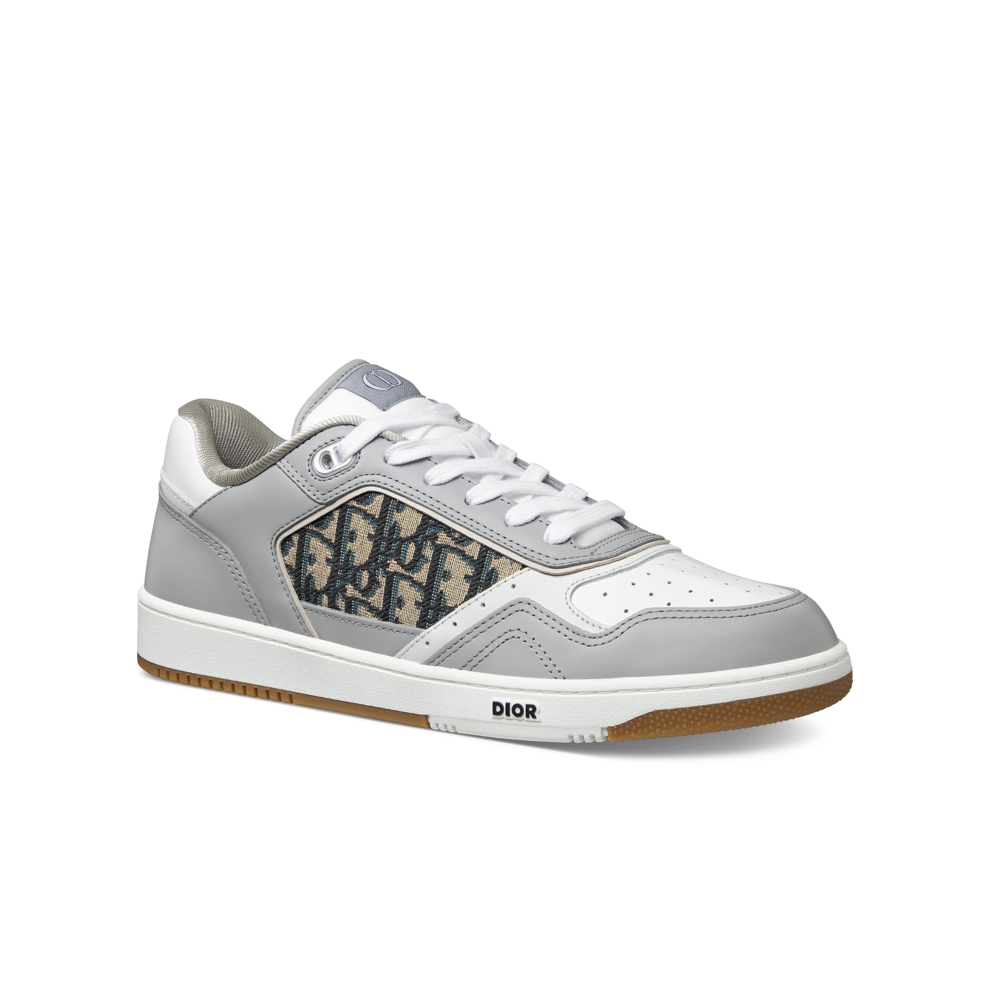 B27 Low-Top Sneaker - Gray and White Smooth Calfskin with Beige and Black Dior Oblique Jacquard