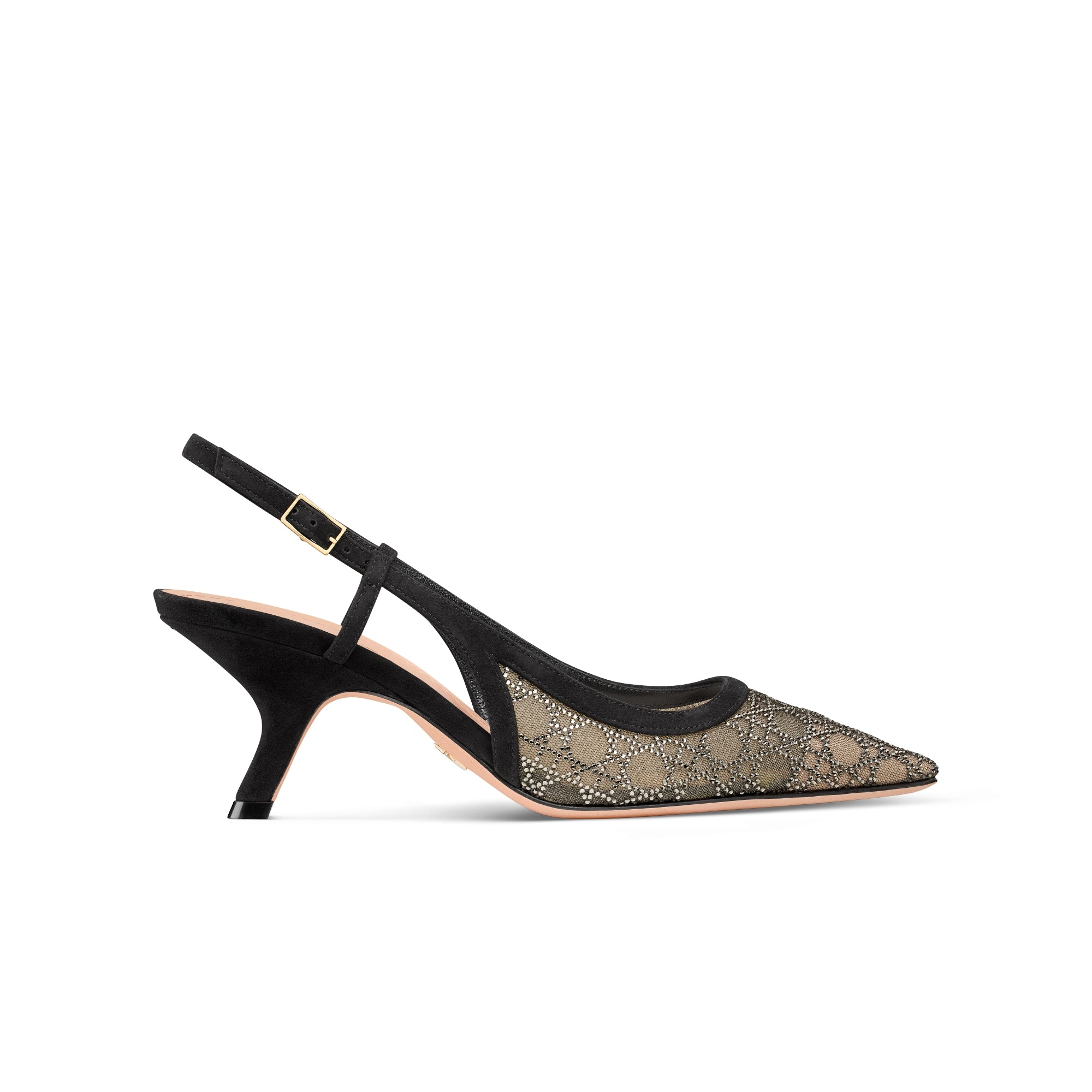 Dior Capture Slingback Pump - Transparent Mesh with Silver-Tone Strass Cannage Motif and Black Suede Goatskin