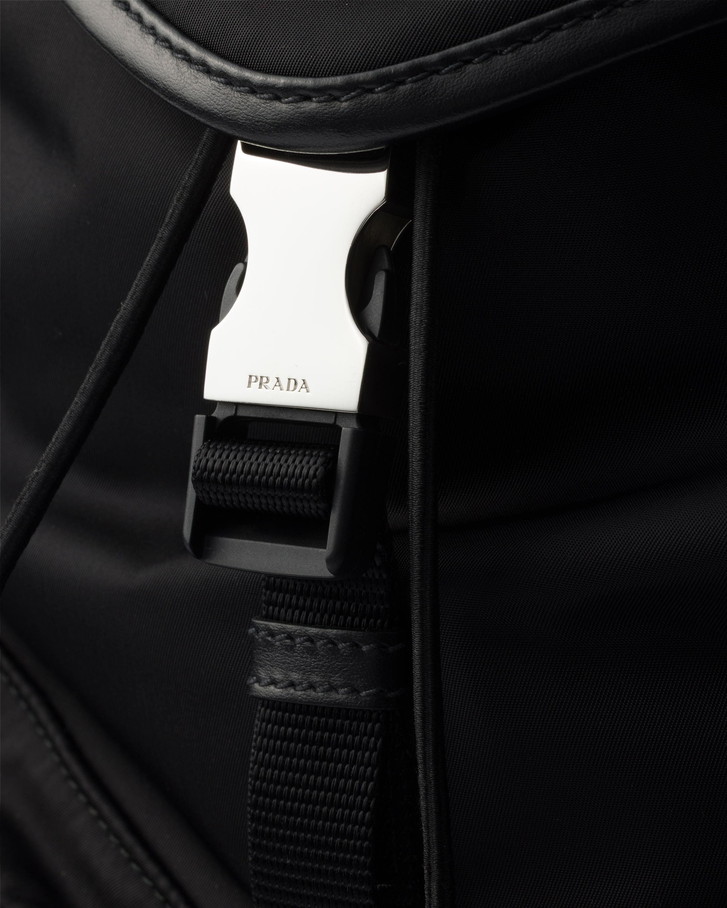 Re-Nylon and leather backpack Black