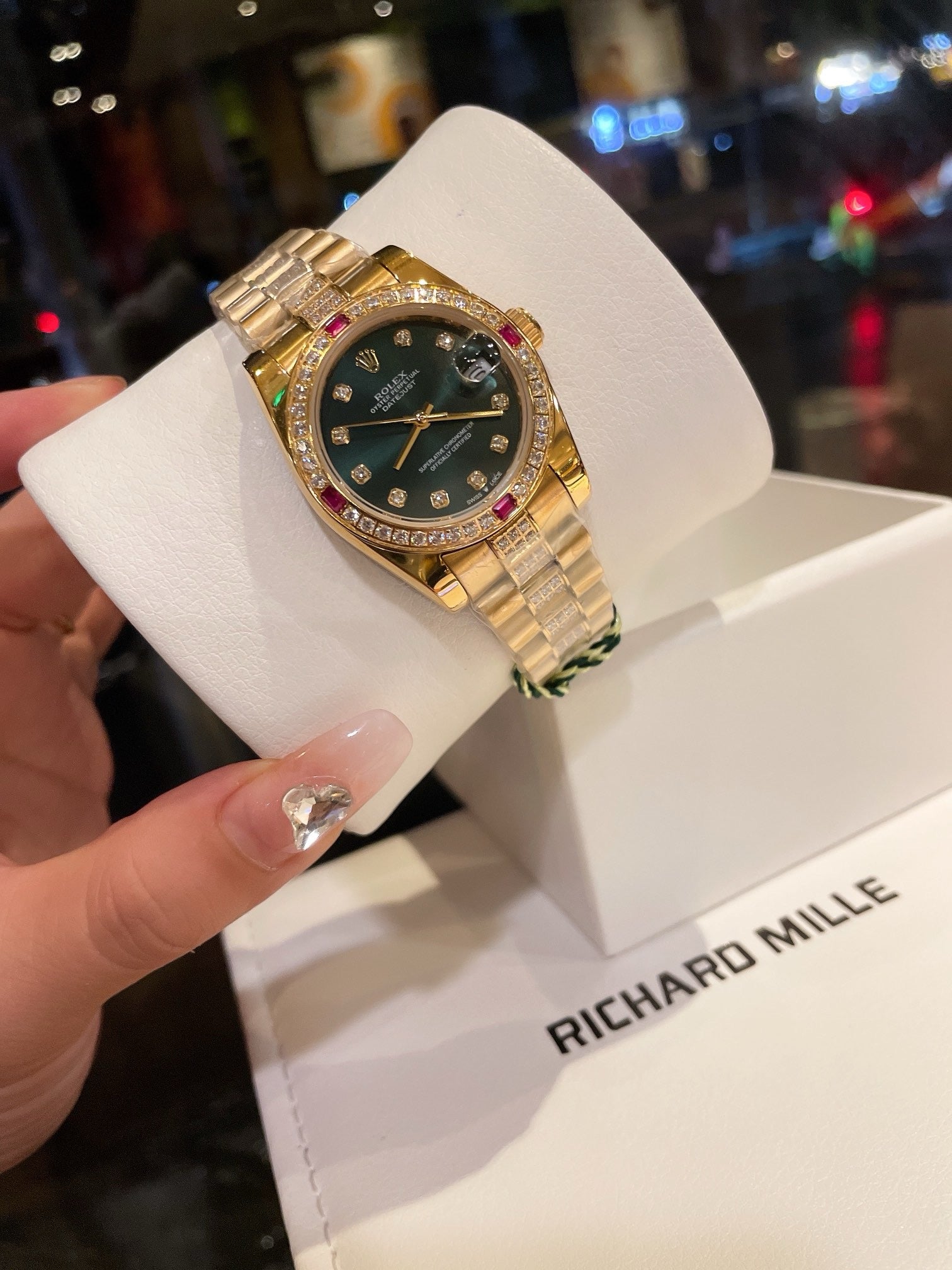 Rolex Datejust 31mm Green Dial Gold With Diamons