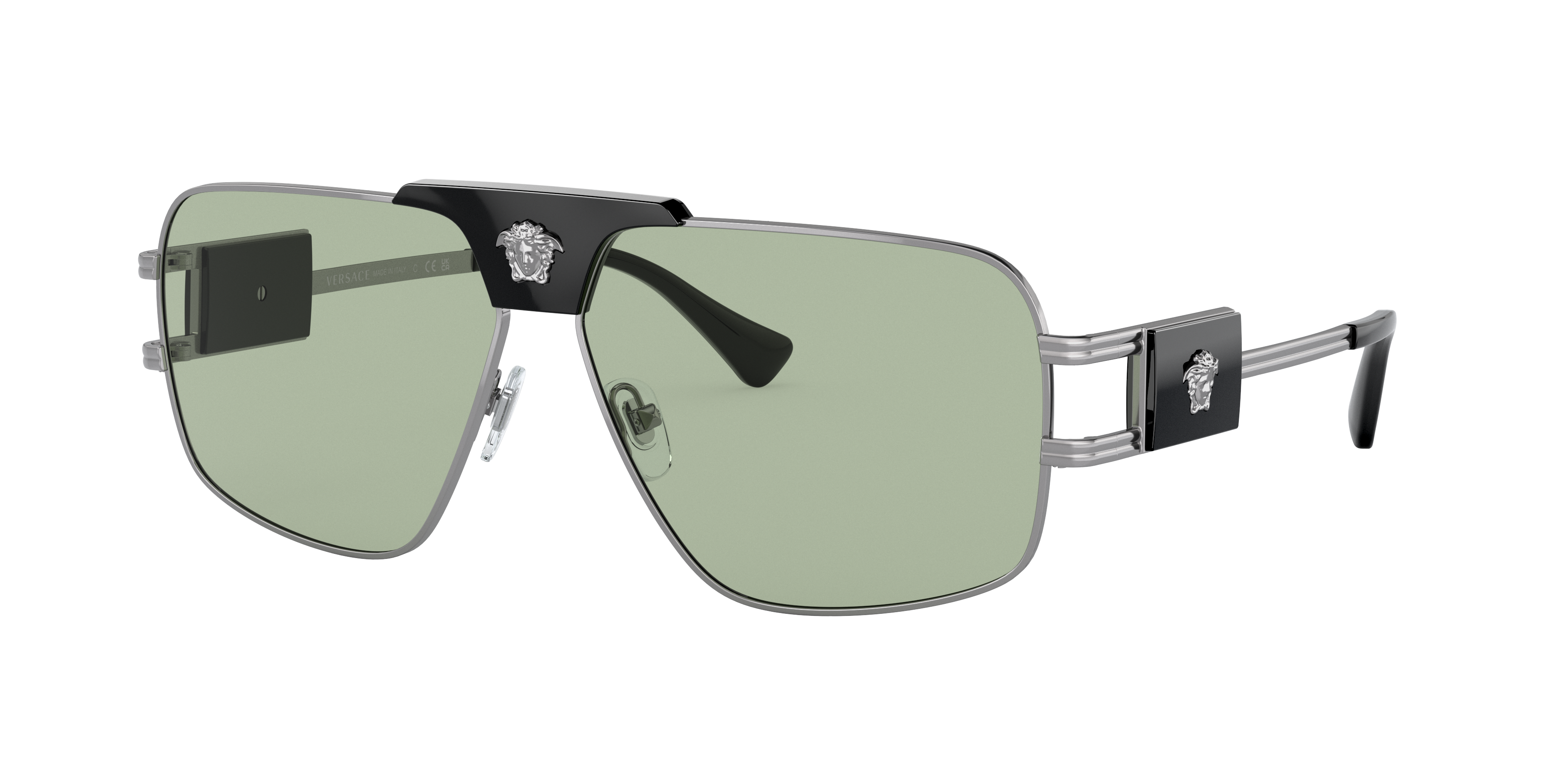 VERSACE VE2251 Gunmetal - Men Luxury Sunglasses, Green Lens