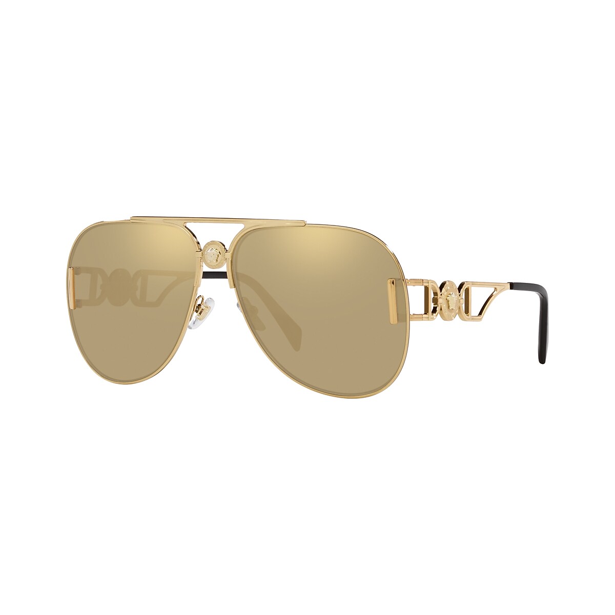 VERSACE VE2255 Gold - Unisex Luxury Sunglasses, Clear Mirror Real Yellow Gold Lens