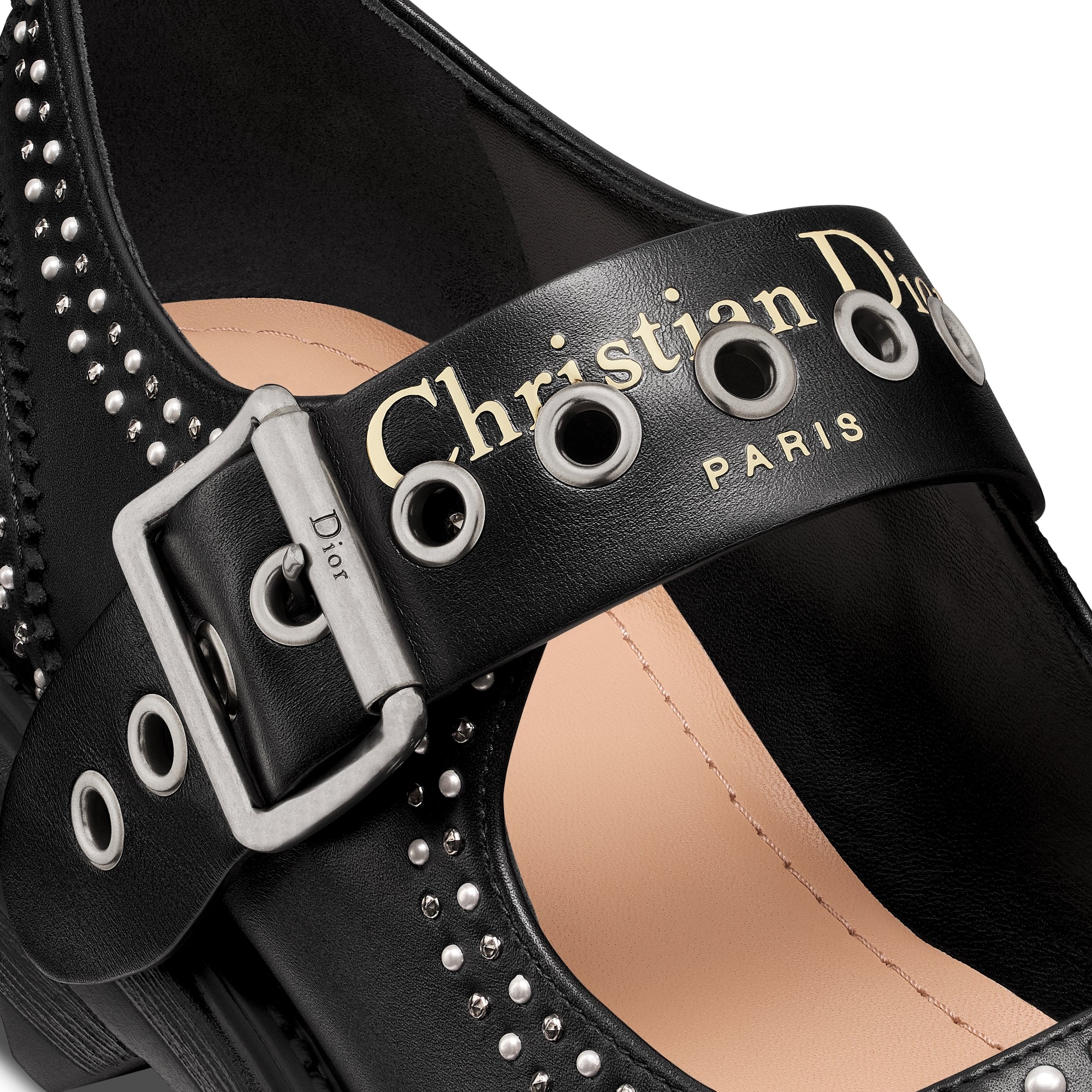 D-Society Baby - Black Calfskin with Silver-Finish Studs and White Resin Pearls