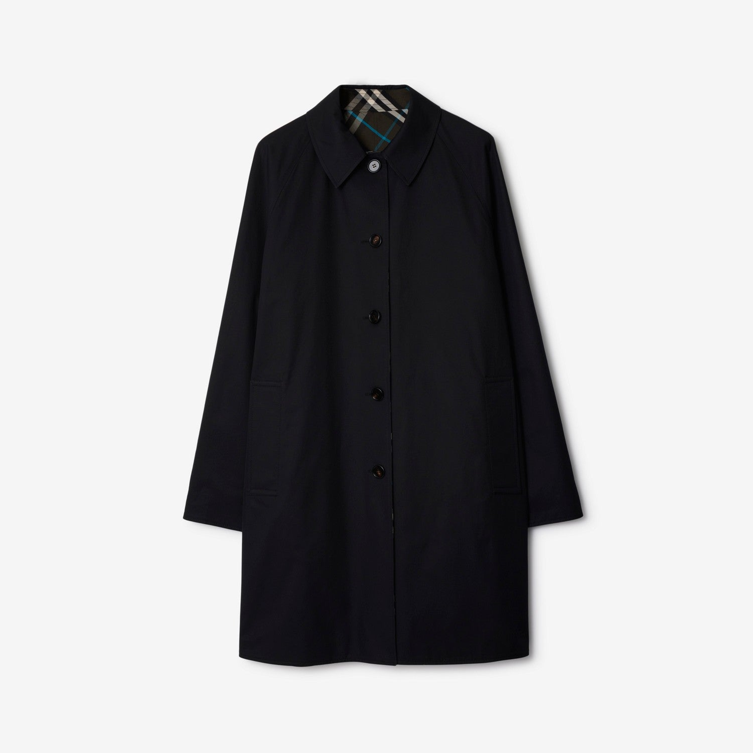 Long Reversible Gabardine Car Coat - Black