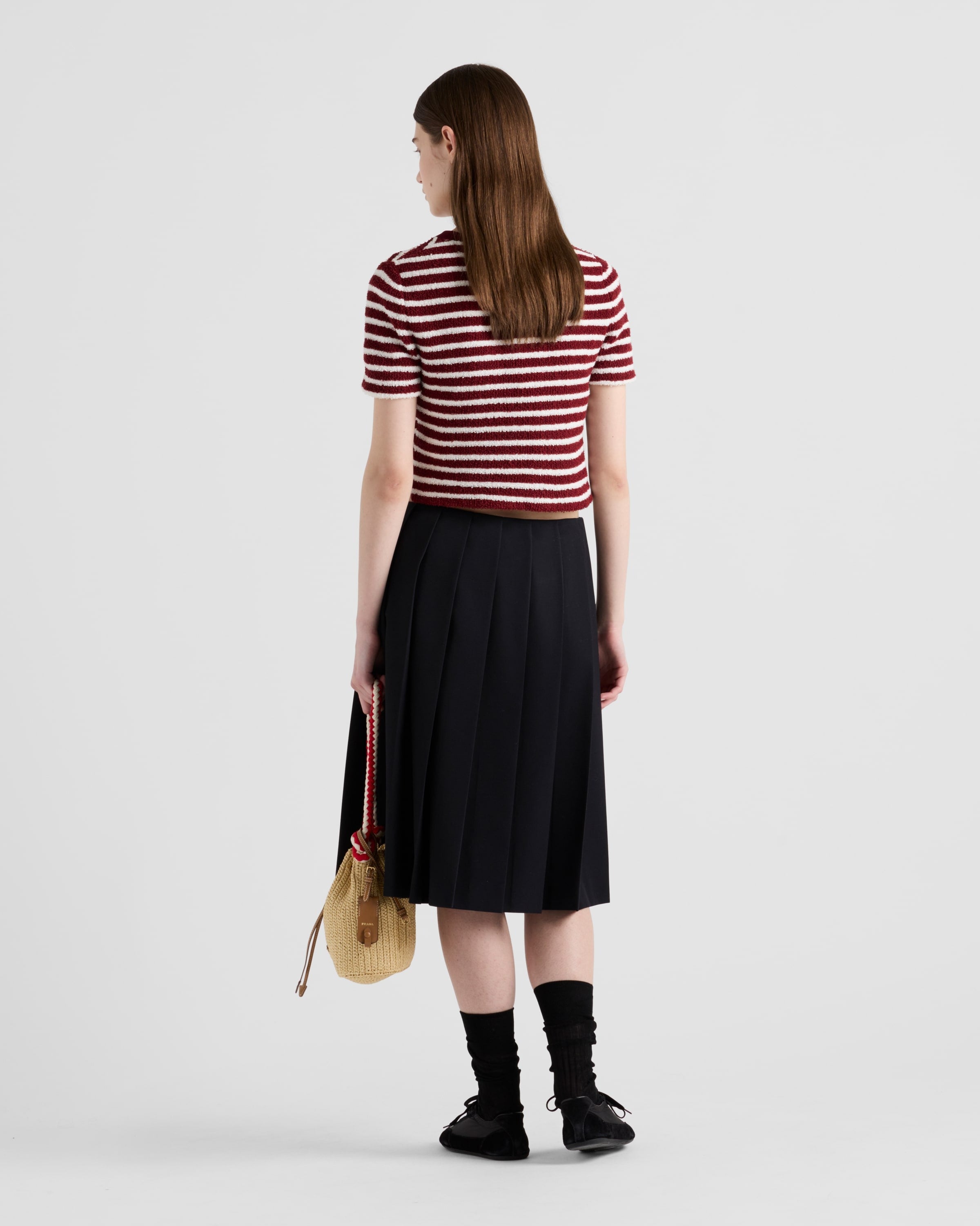 Cotton bouclé crew-neck sweater Amaranth/Natural