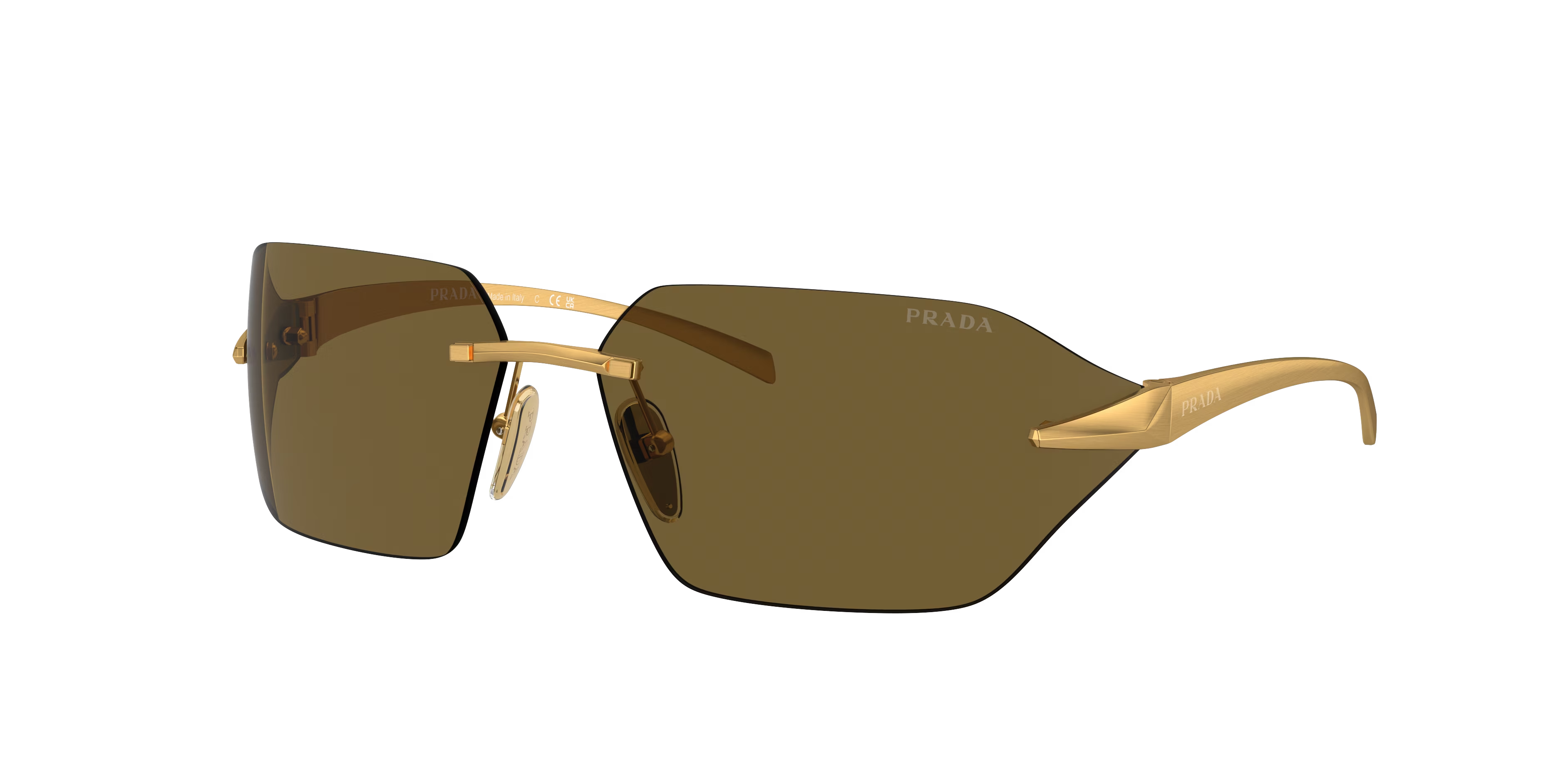 PRADA PR A55S Satin Yellow Gold - Men Luxury Sunglasses, Dark Brown Lens