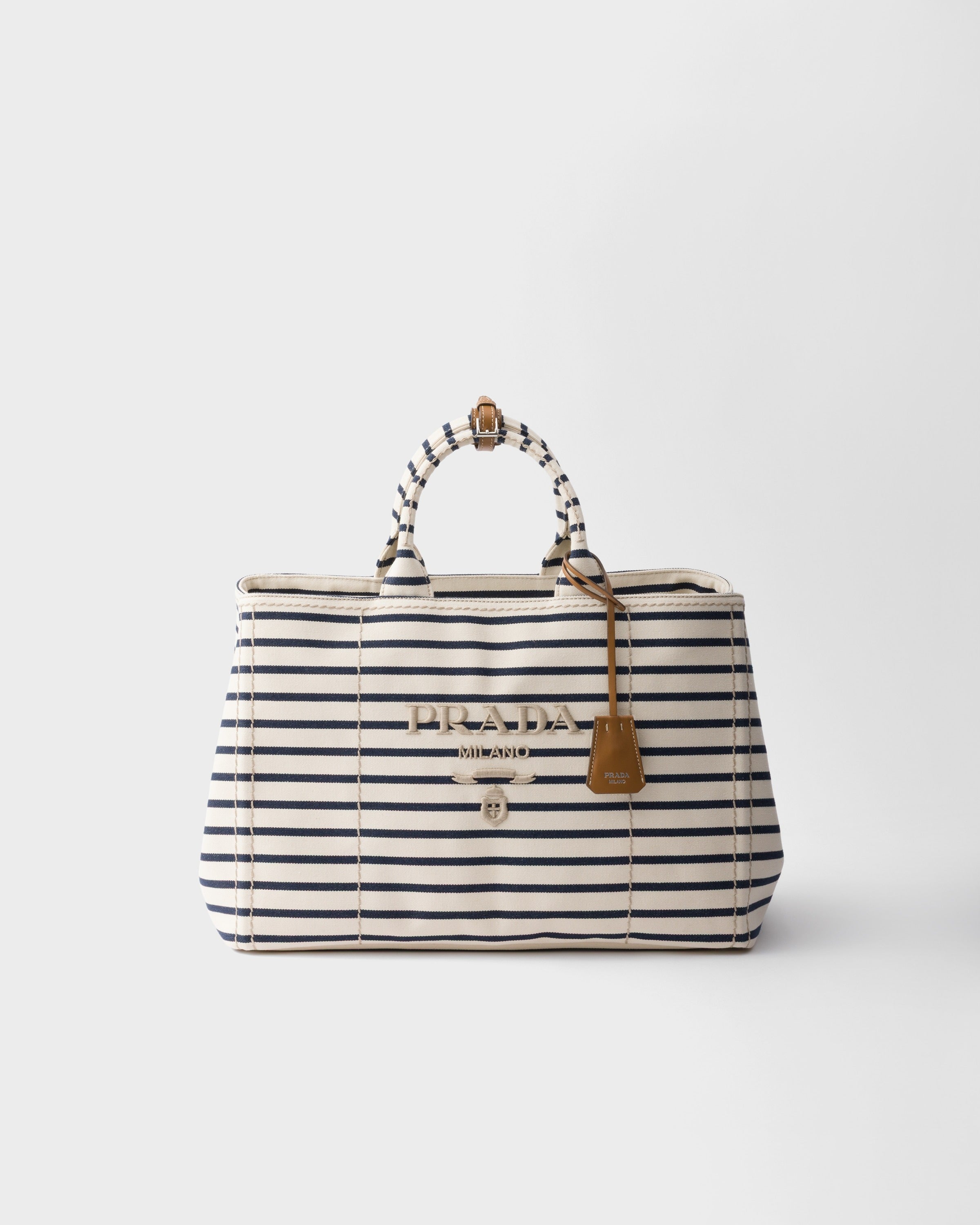 Striped canvas tote bag Ivory/Blue