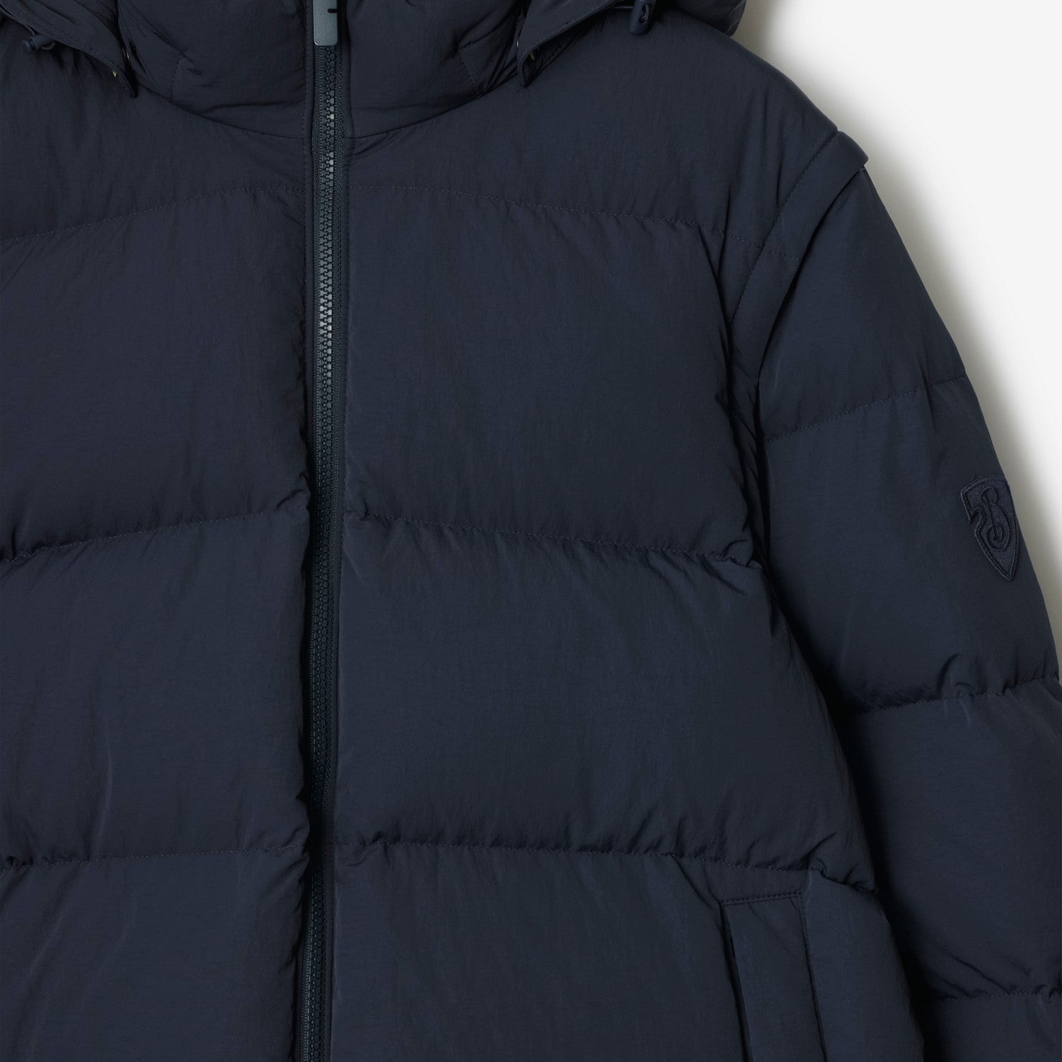 Detachable Sleeve Nylon Puffer Jacket - Navy/charcoal