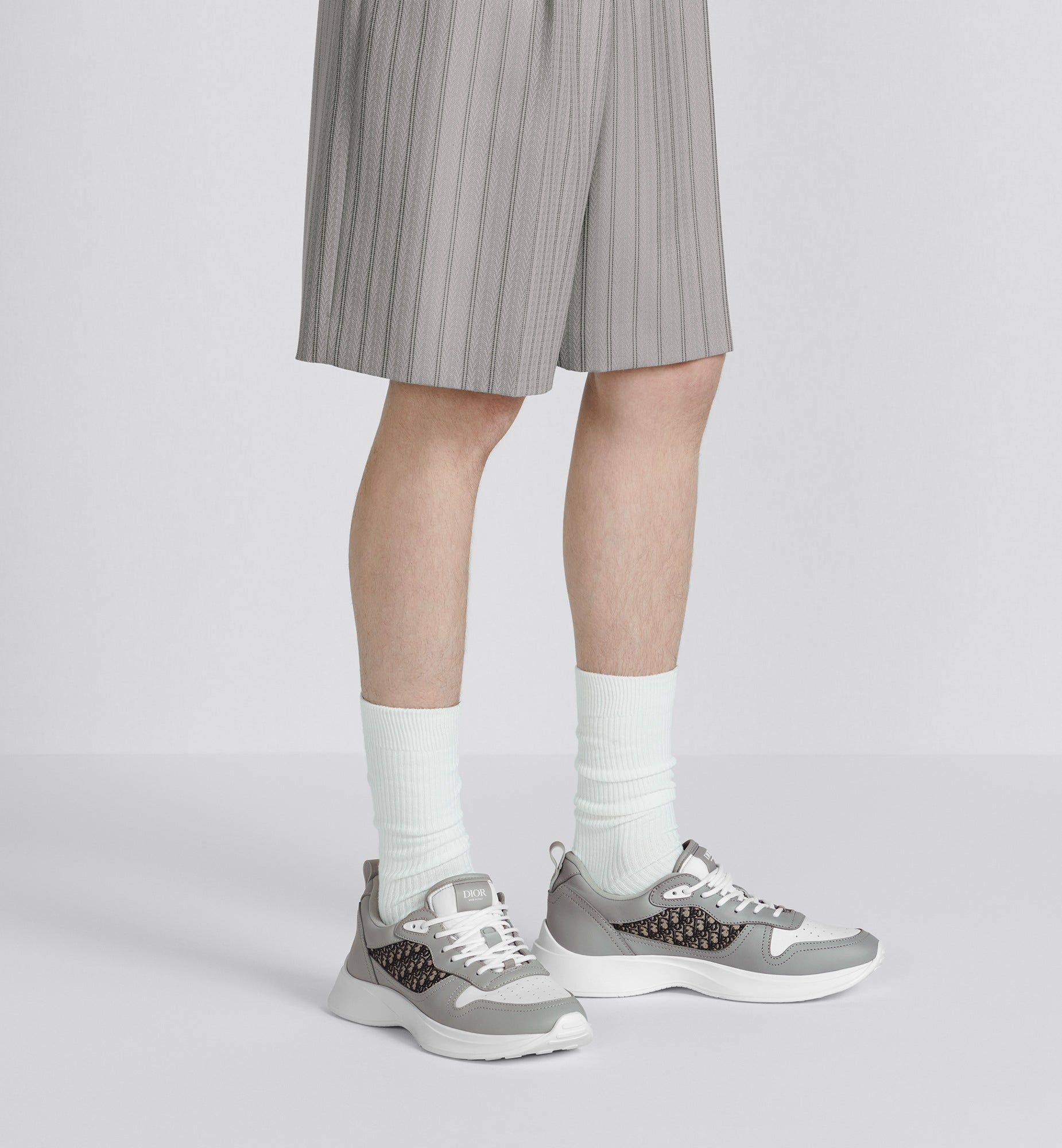 B25 Runner Sneaker - Dior Gray and White Smooth Calfskin with Beige and Black Dior Oblique Jacquard