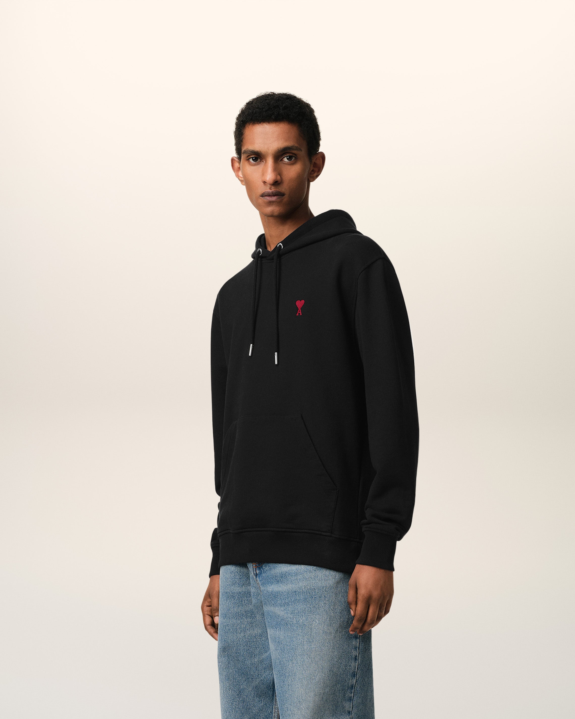 BLACK COTTON AMI DE COEUR HOODIE BLACK