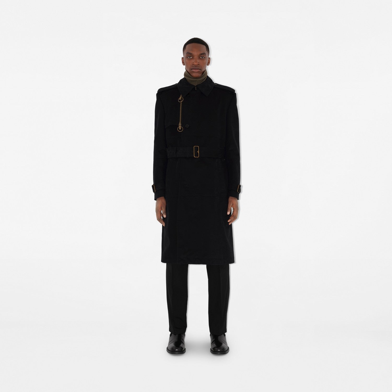 Long Cotton Nylon Trench Coat - Black