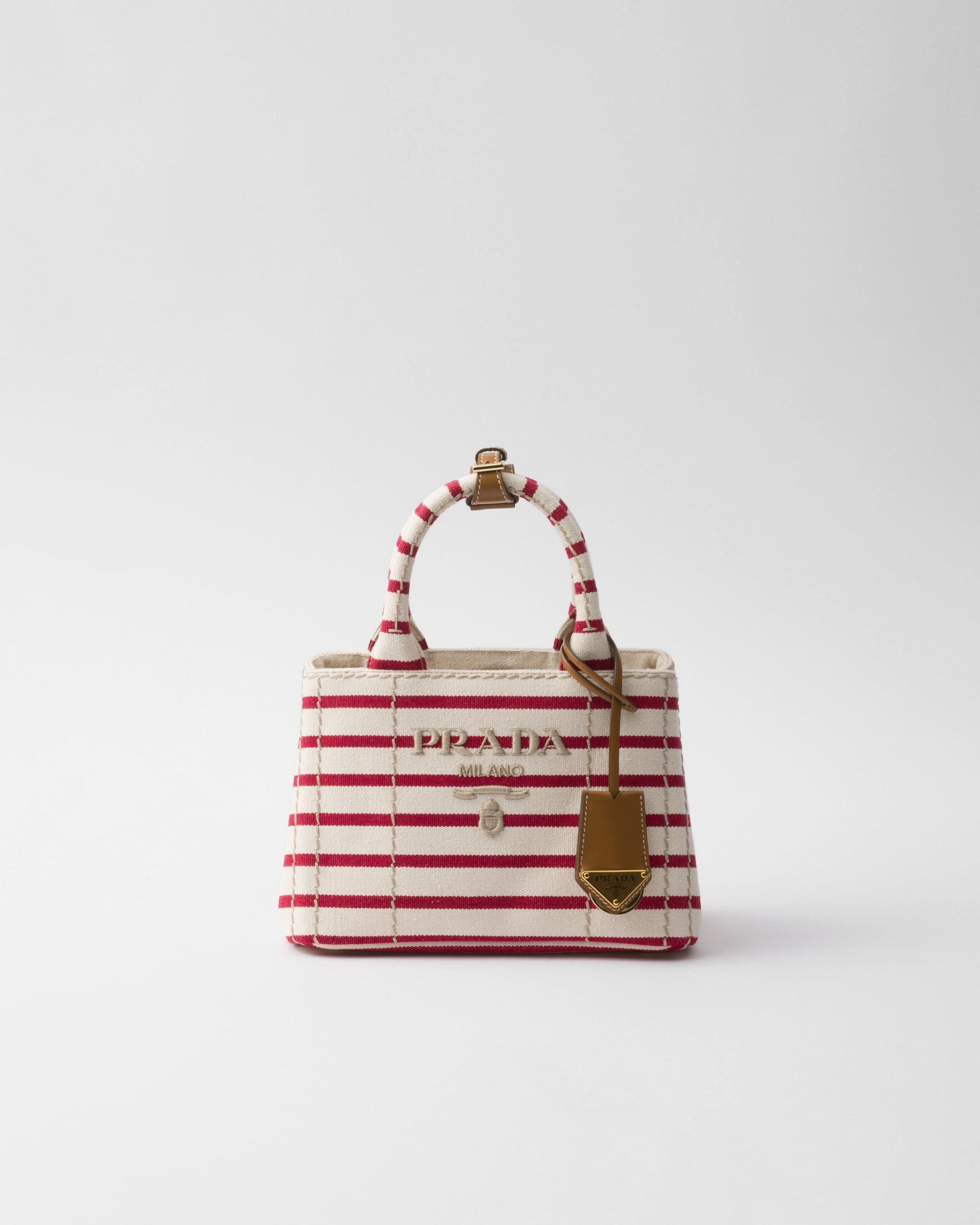 Prada Jardinière striped cotton canvas mini-bag Pomegranate Yellow/Red