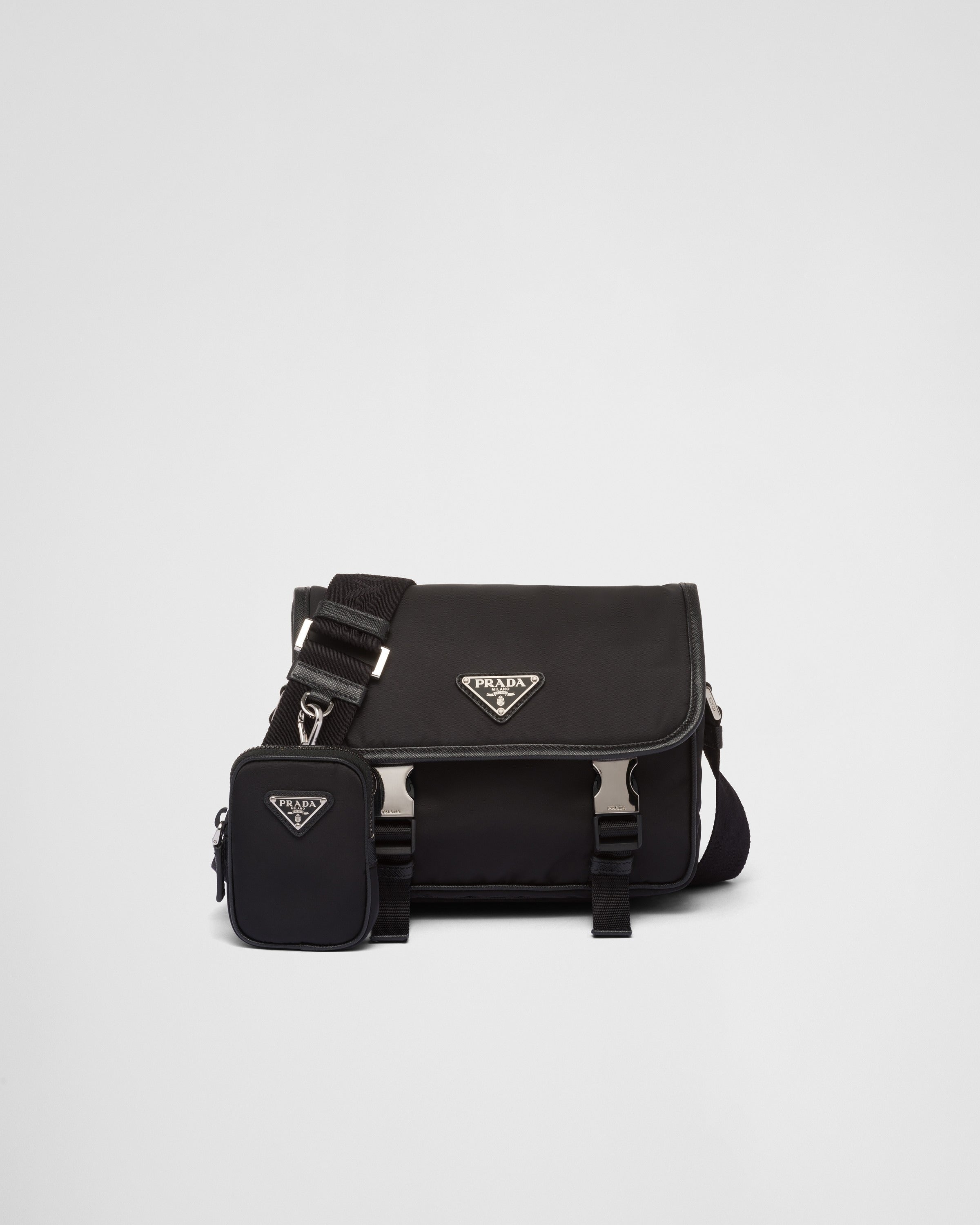 Re-Nylon and Saffiano leather shoulder bag Black