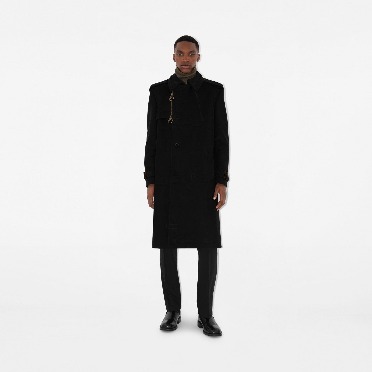 Long Cotton Nylon Trench Coat - Black