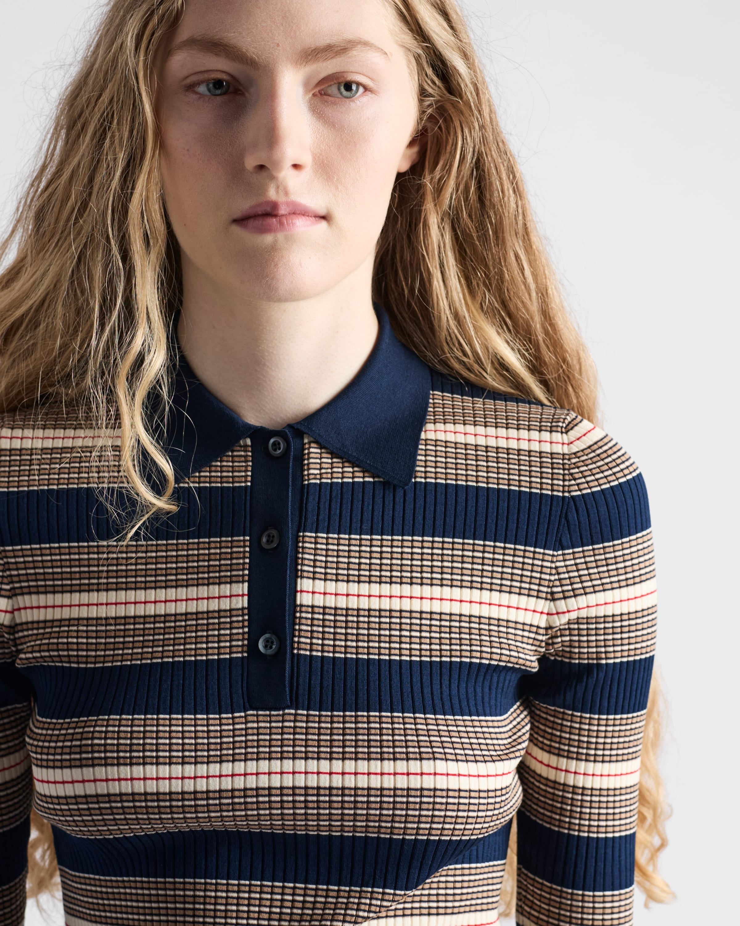 Striped cotton polo shirt Navy
