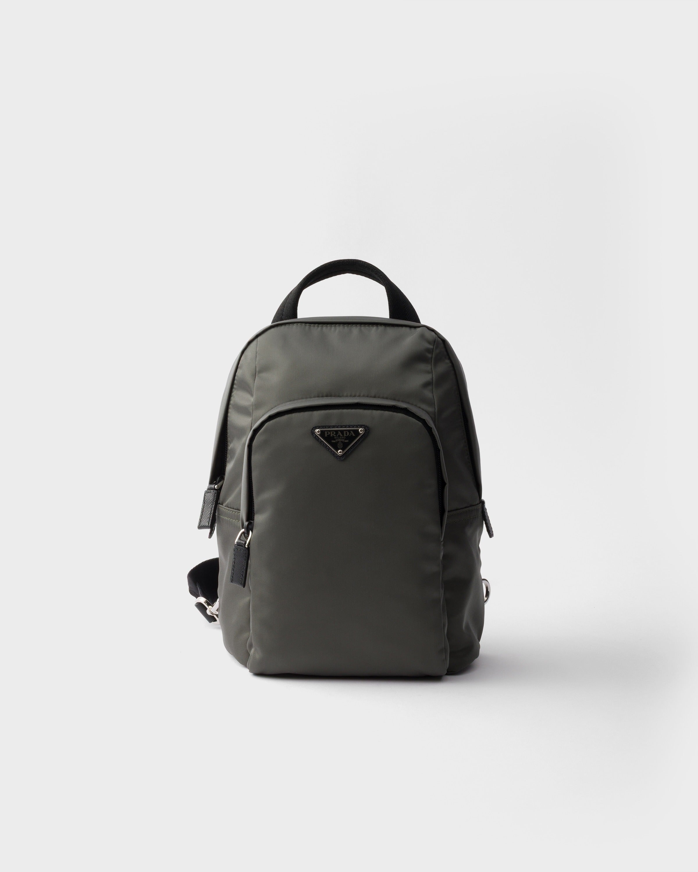 Re-Nylon and Saffiano leather backpack Forest Green