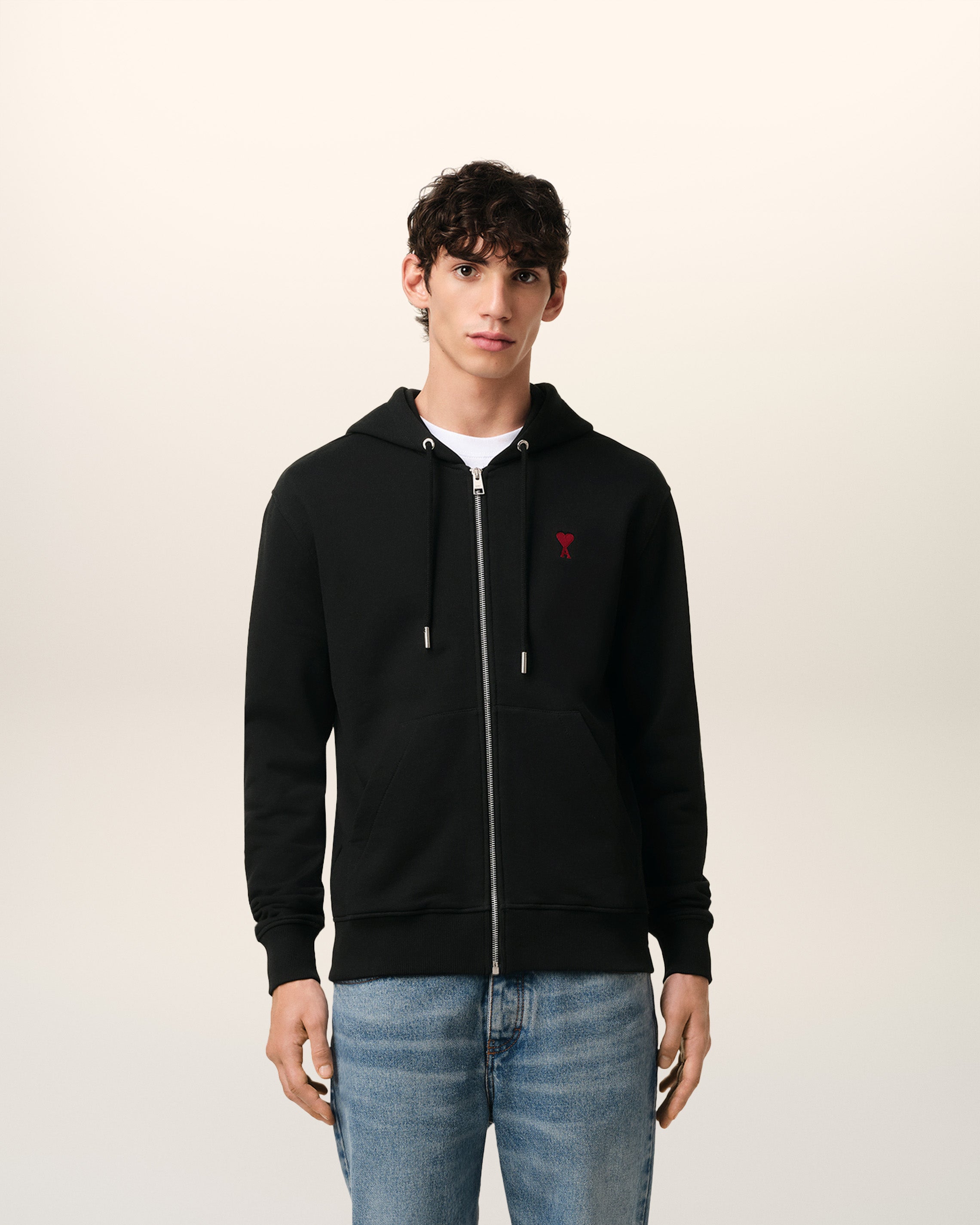 BLACK COTTON AMI DE COEUR ZIPPED HOODIE BLACK