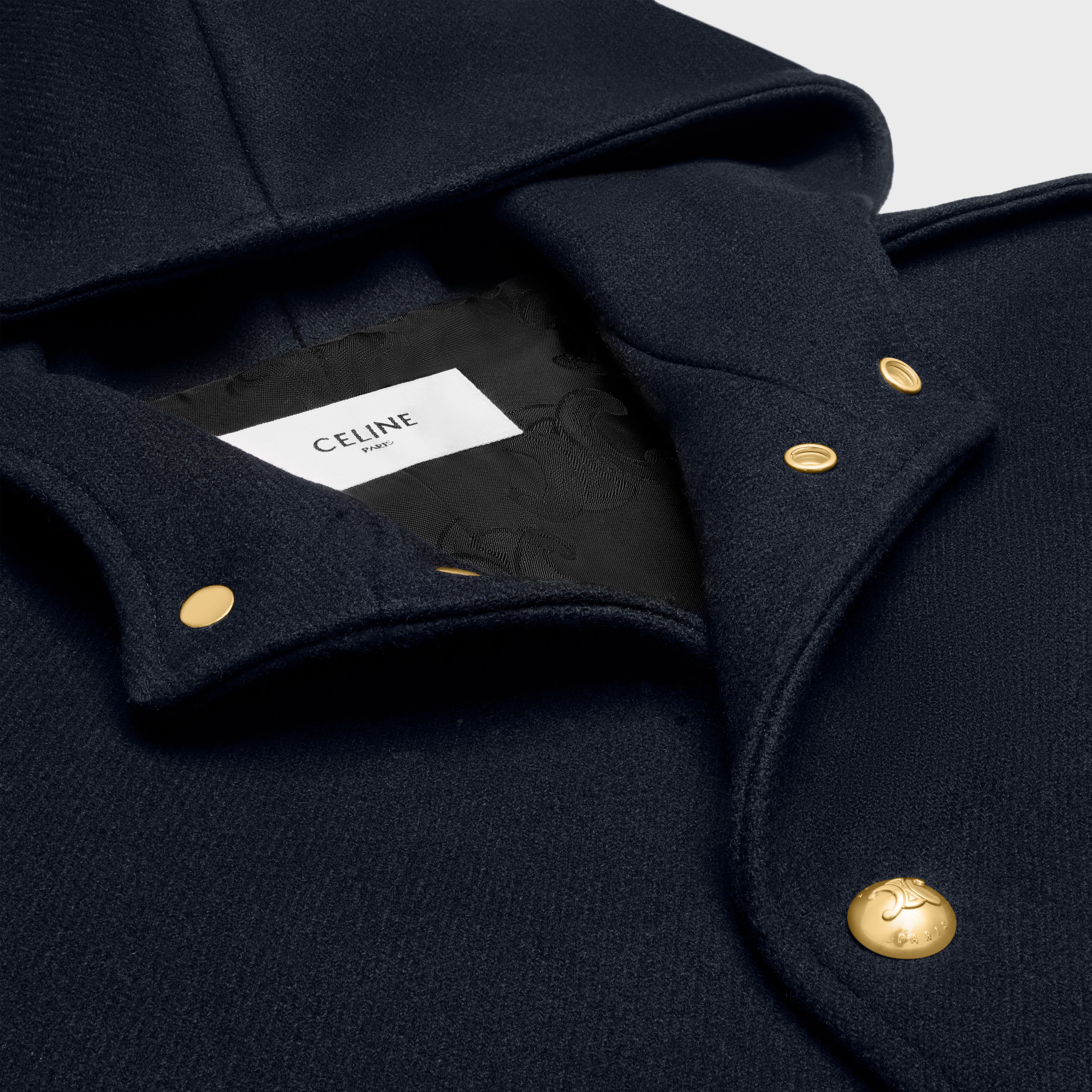 HOODED TRIOMPHE COAT IN WOOL FELT - NAVY