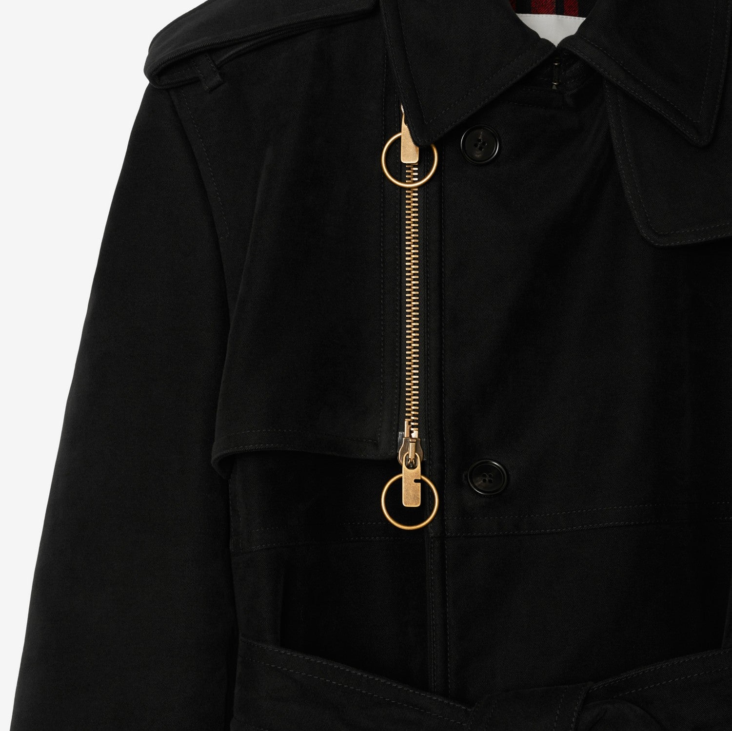 Long Cotton Nylon Trench Coat - Black