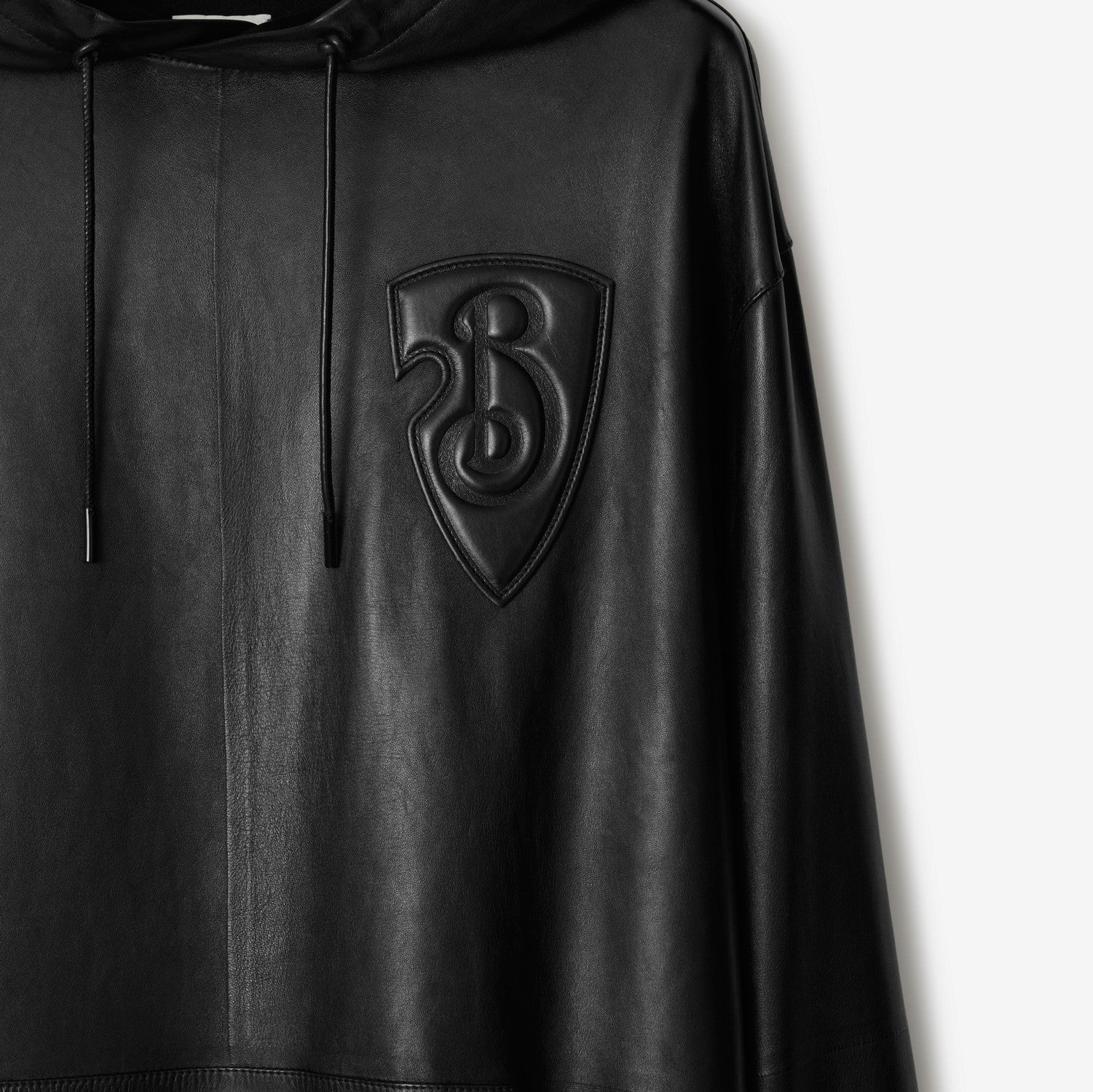 B Shield Leather Hoodie - Black