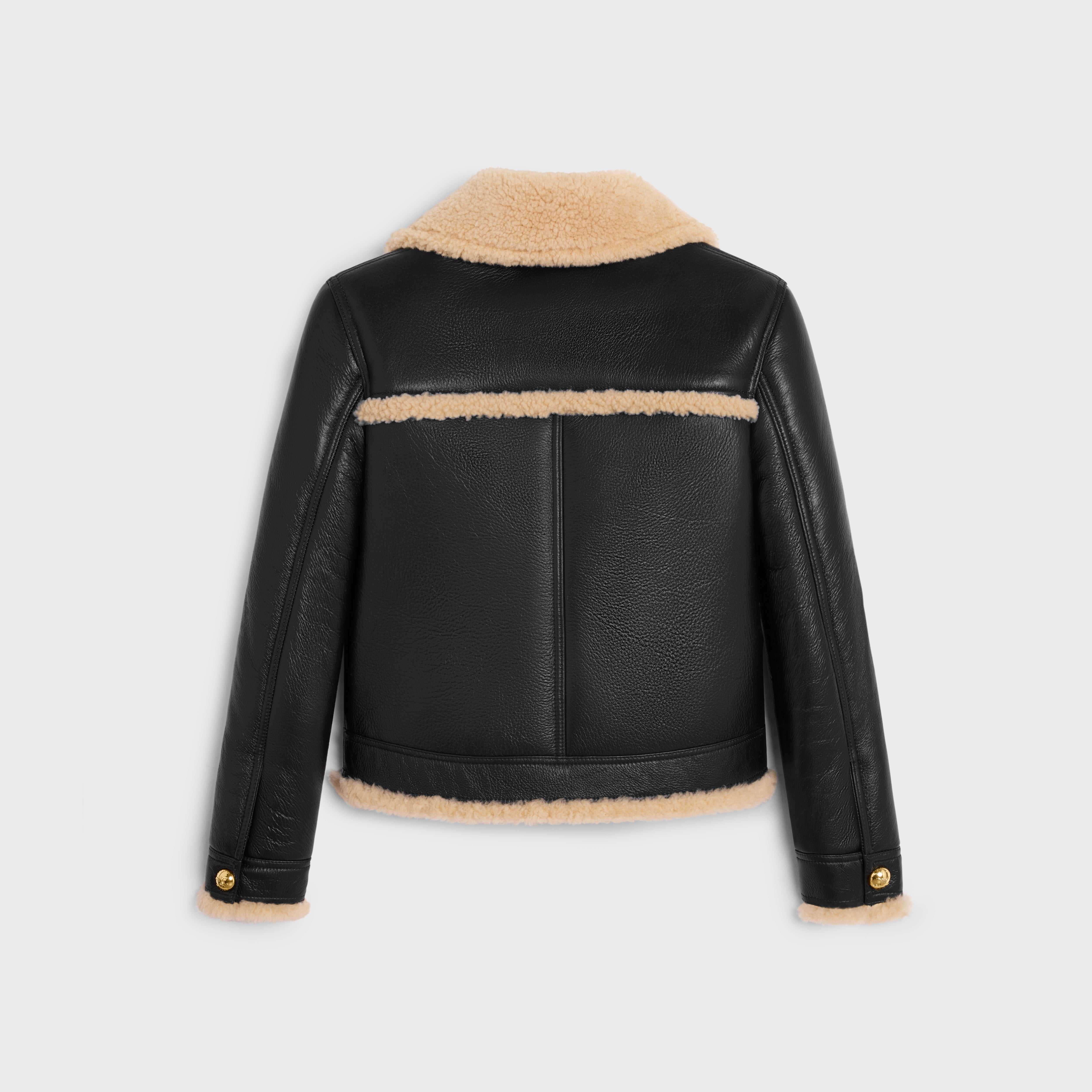 STRAIGHT-CUT BLOUSON JACKET IN CURLY LAMBSKIN - BLACK / HONEY