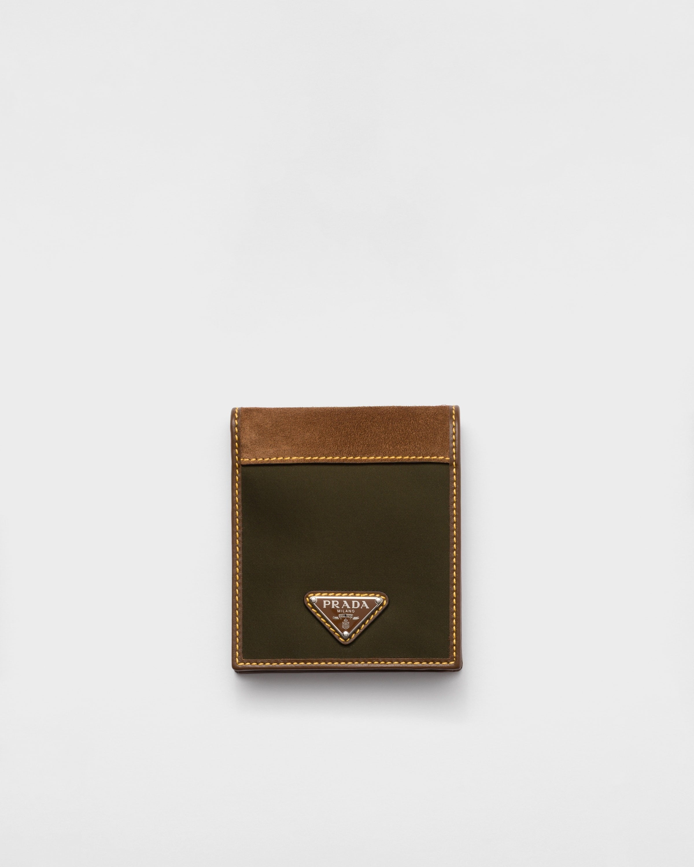 Re-Nylon and leather wallet Musk Green/Cocoa