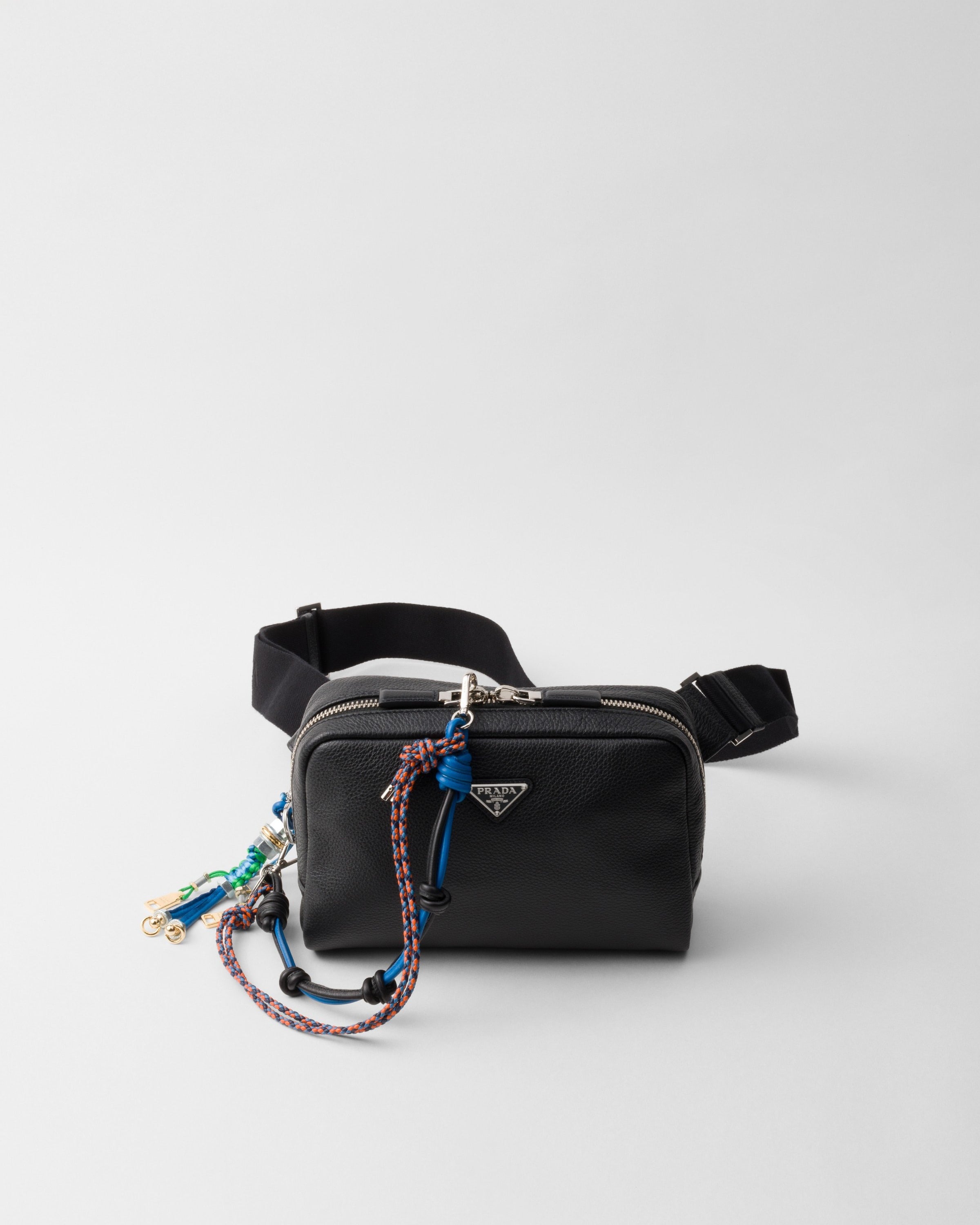 Leather shoulder bag with charm Black