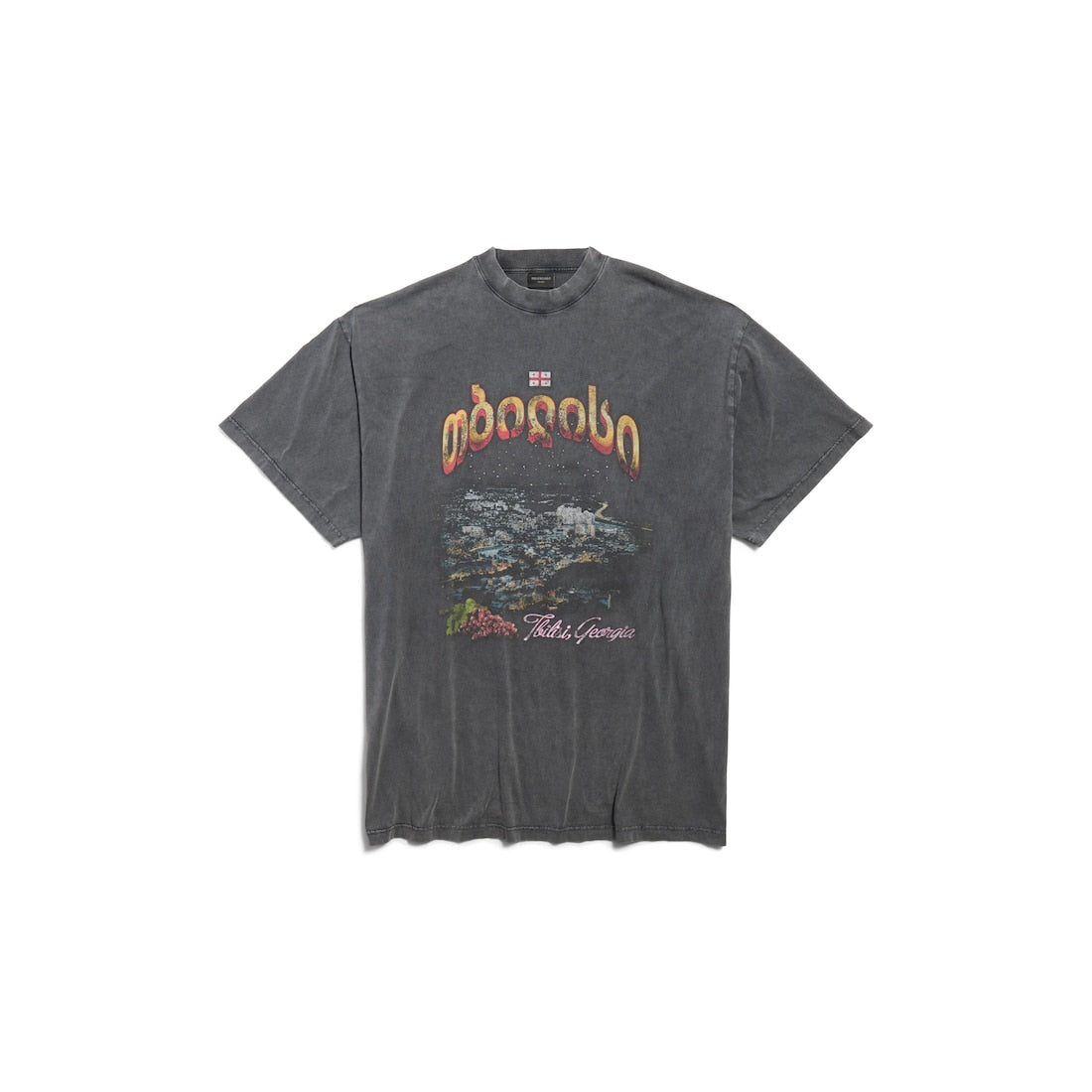 Men's Tbilisi T-shirt Oversized in Black Faded