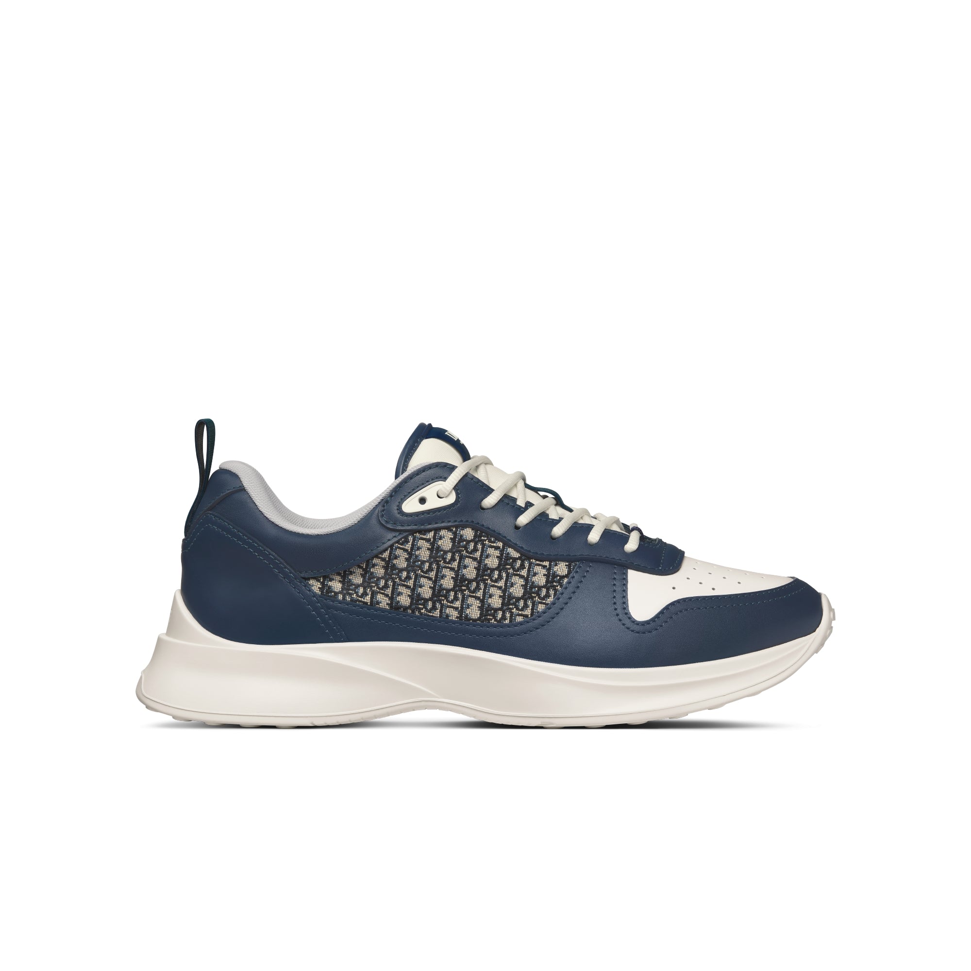 B25 Runner Sneaker - Navy Blue and Cream Smooth Calfskin with Beige and Black Dior Oblique Jacquard