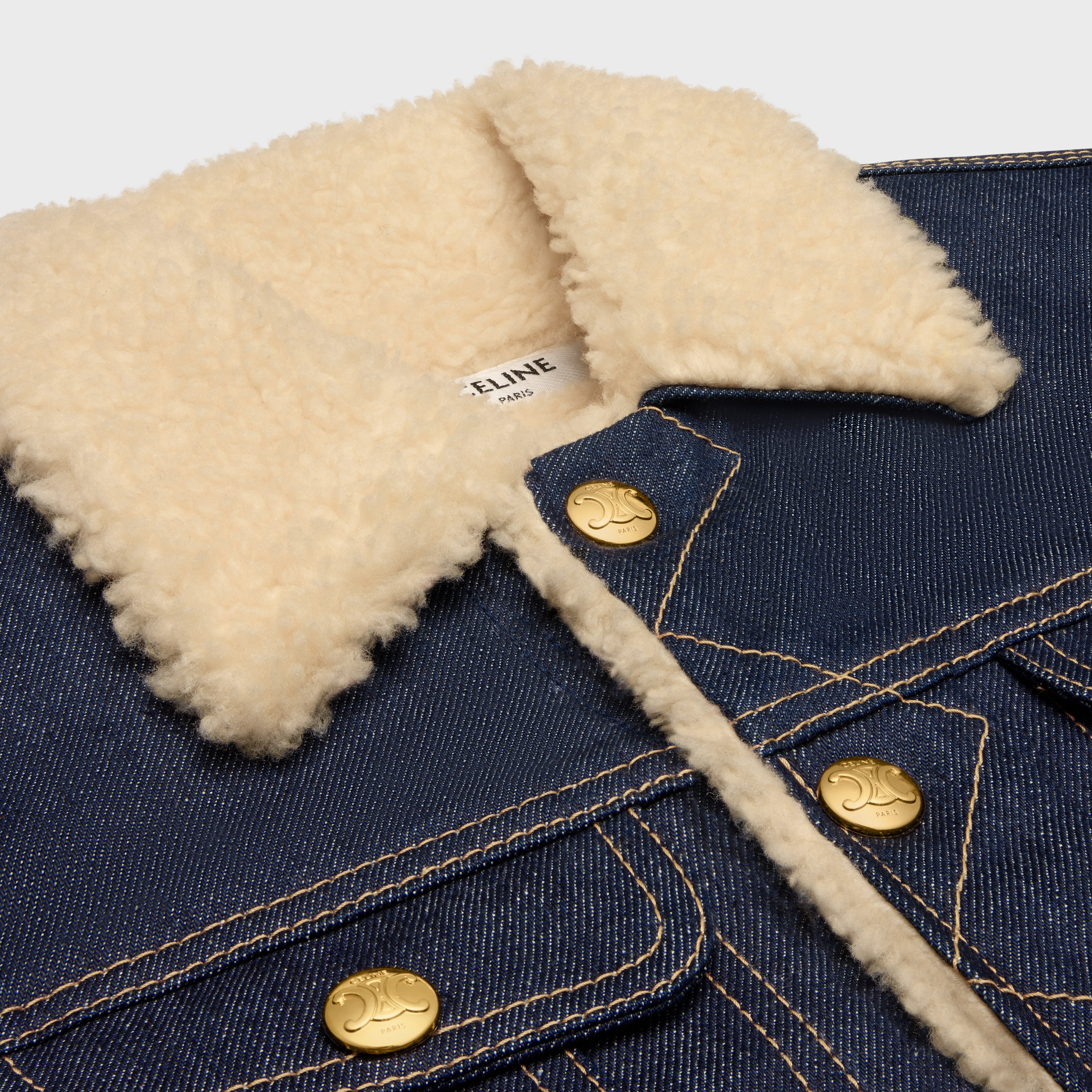 TRUCKER SHERPA JACKET IN RAW WASH DENIM - RINSED