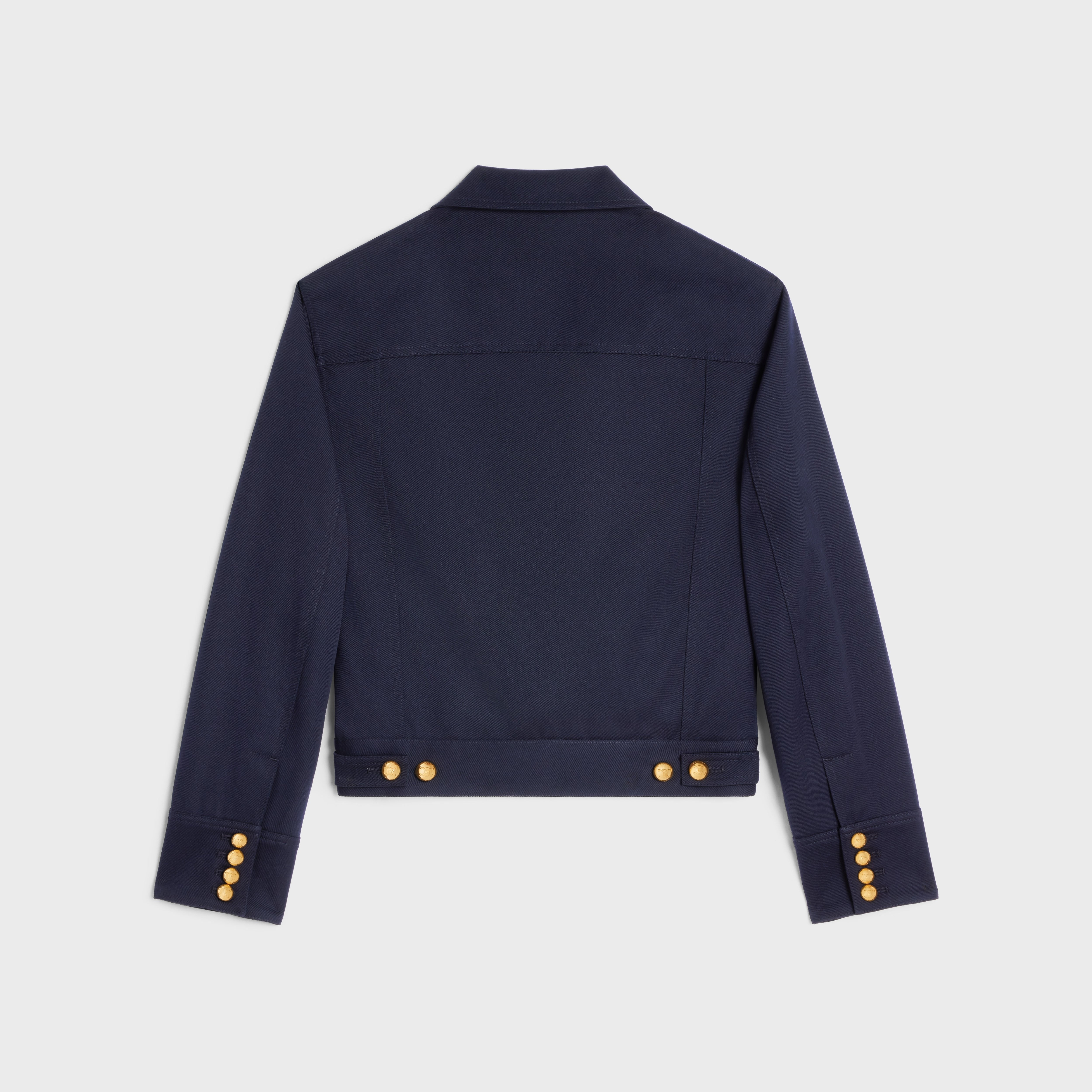 CROPPED SAHARIENNE JACKET IN DIAGONAL WOOL - NAVY