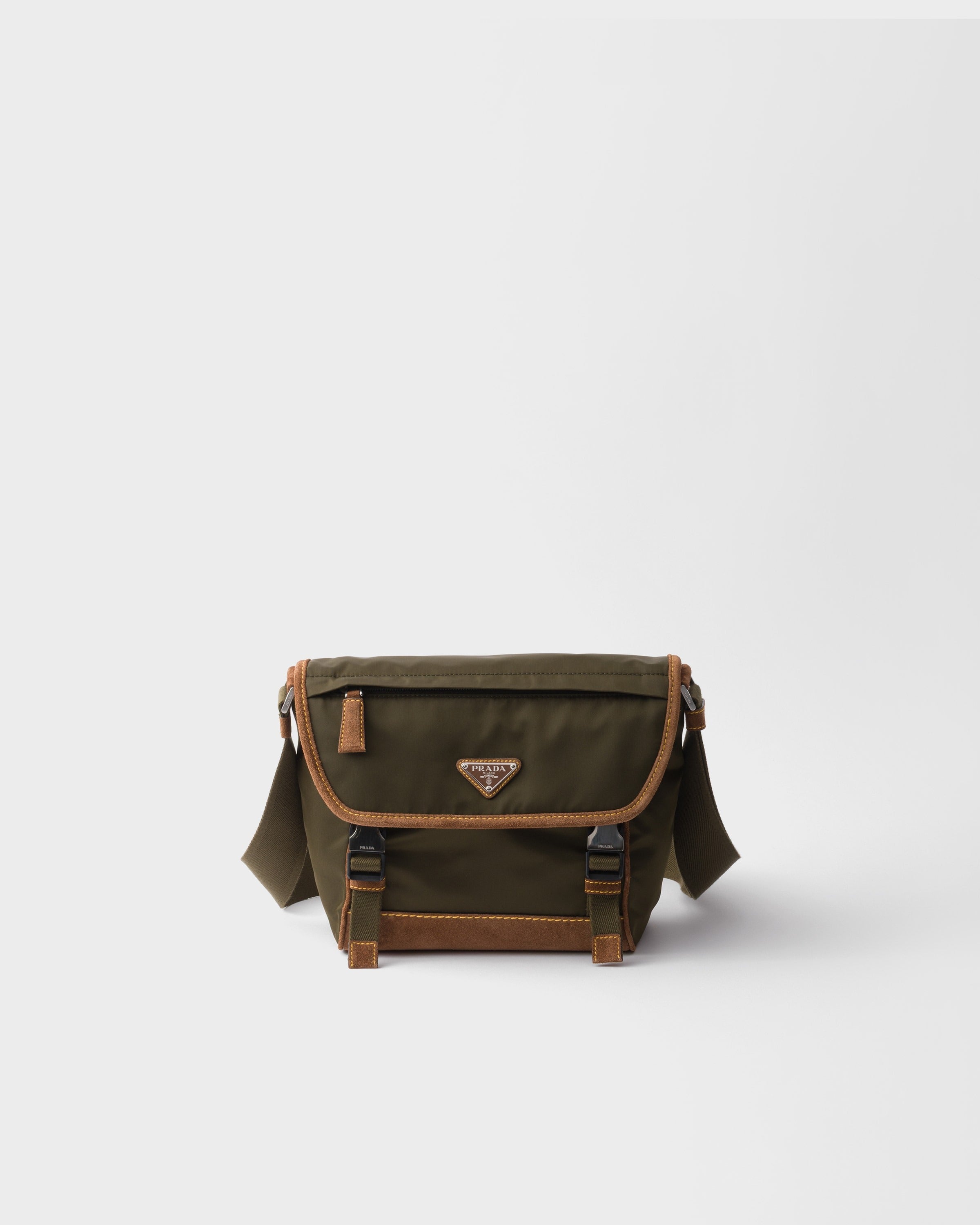 Medium Re-Nylon and suede shoulder bag Musk Green/Cocoa