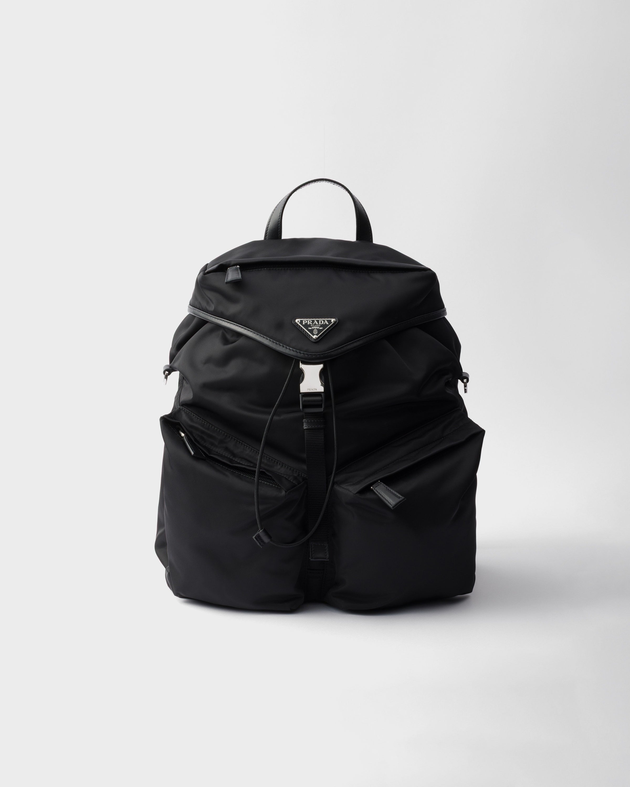 Re-Nylon and leather backpack Black