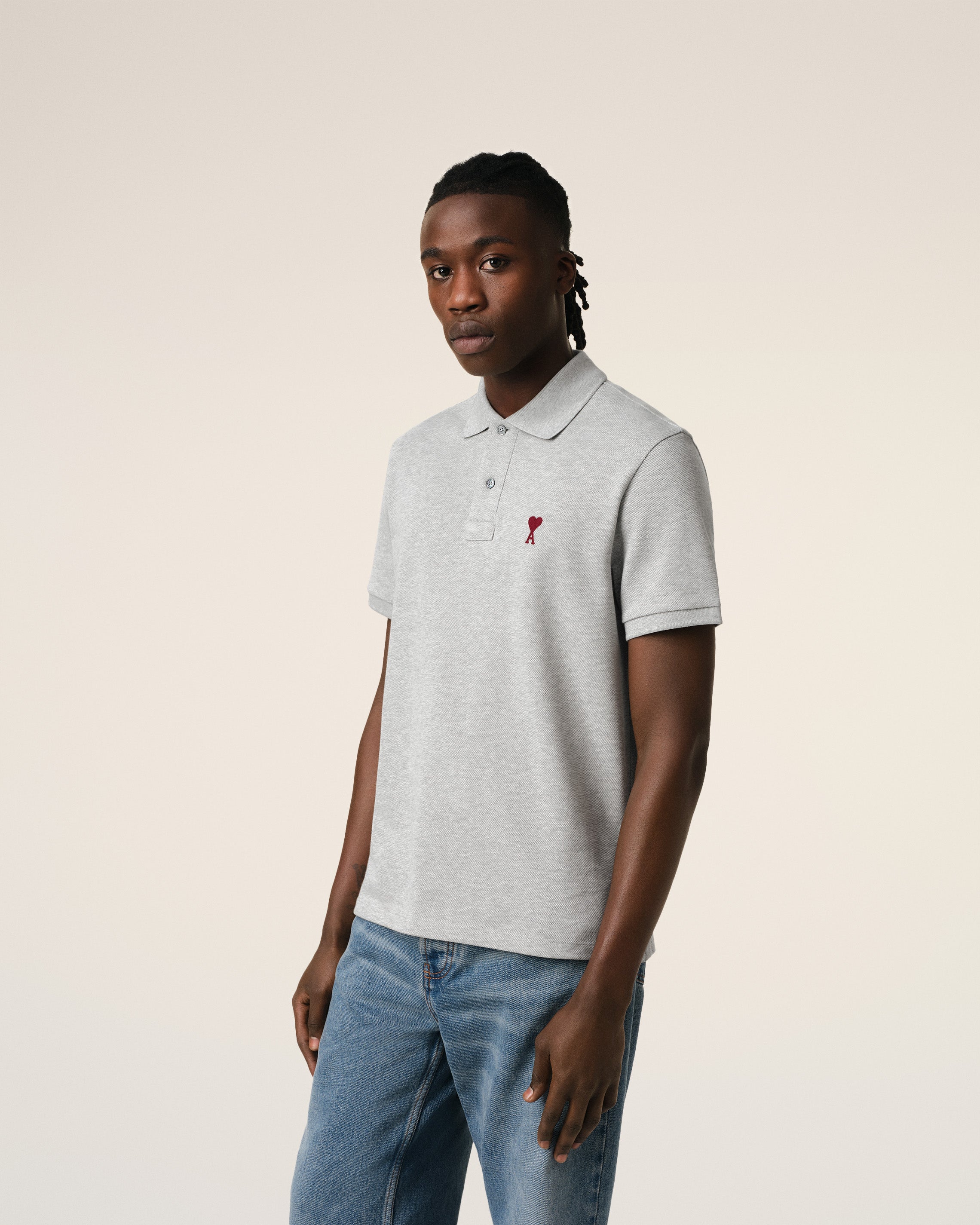 GREY COTTON AMI DE COEUR POLO SHIRT HEATHER ASH GREY