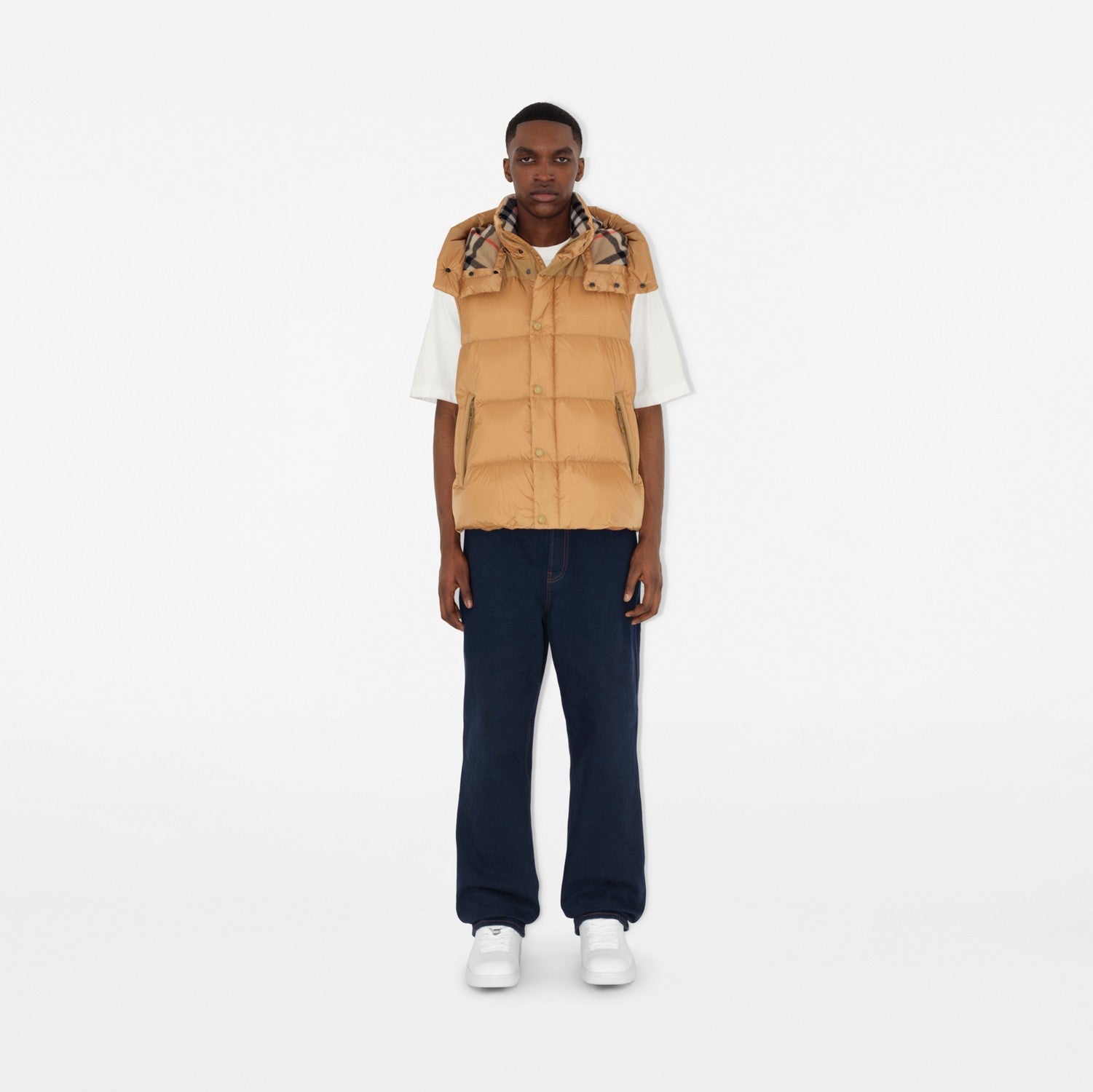 Detachable Sleeve Nylon Puffer Jacket - Warm honey